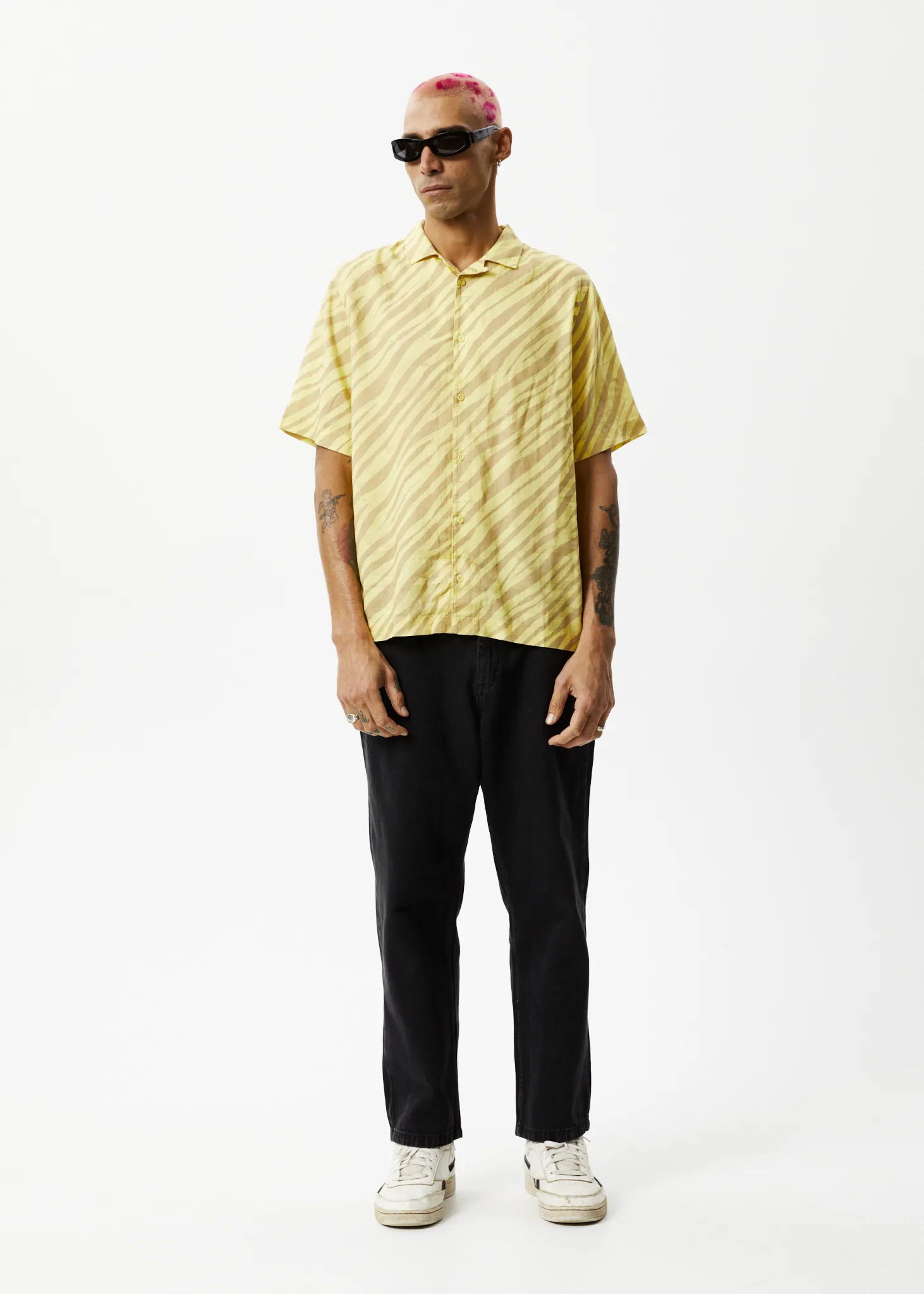 AFENDS Mens Atmosphere - Cuban Short Sleeve Shirt - Butter Stripe