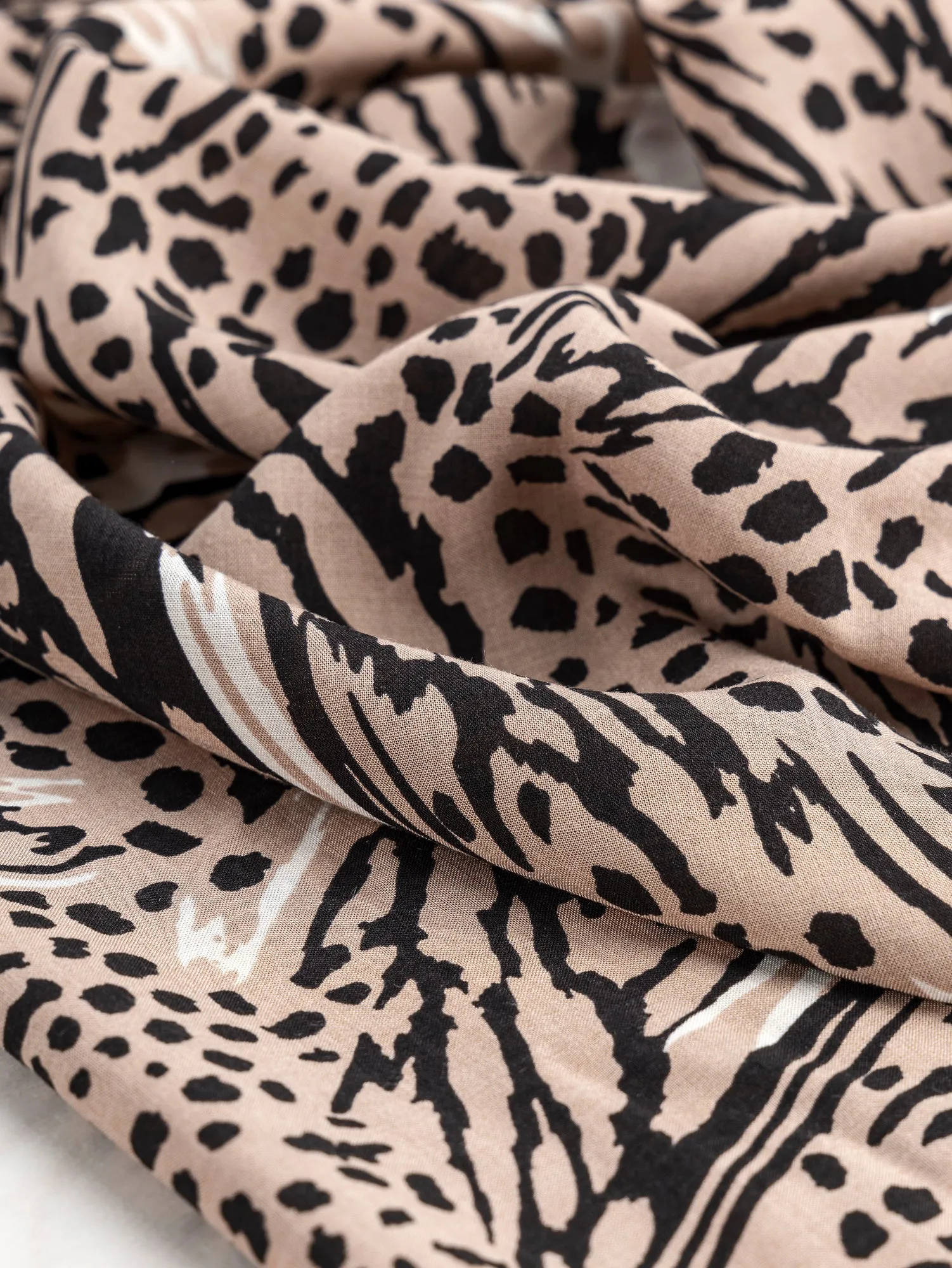 Animal Print Viscose Challis Deadstock - Beige   Black   Cream - Swatch