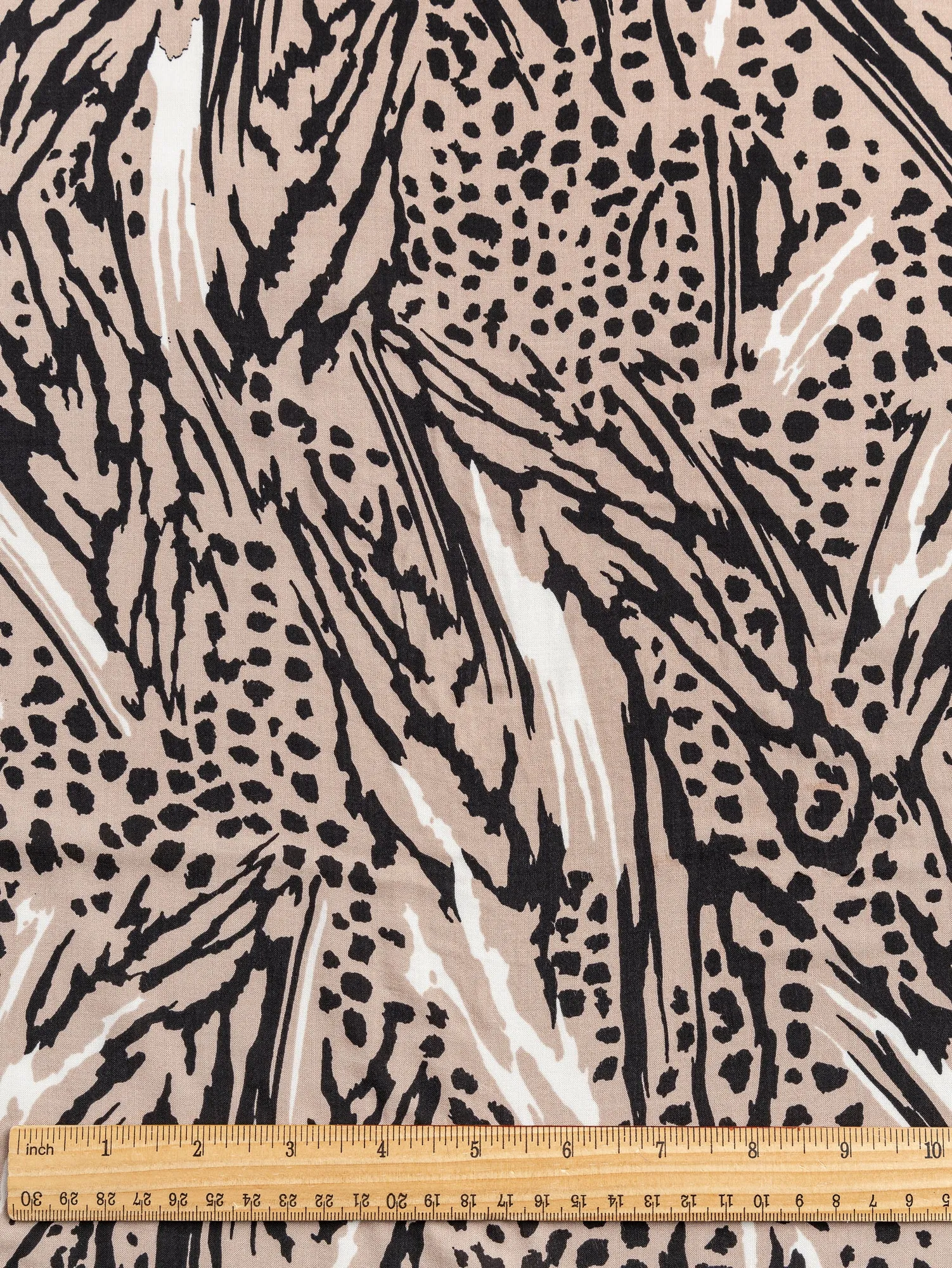 Animal Print Viscose Challis Deadstock - Beige   Black   Cream - Swatch