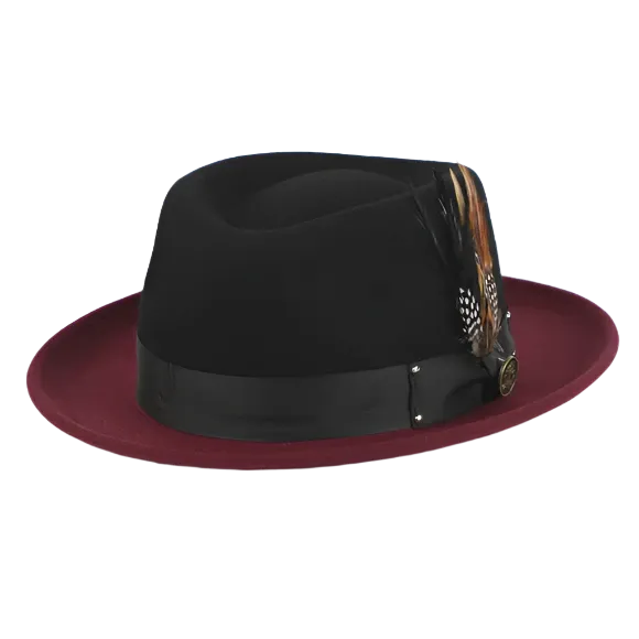 Black-Burgundy Men's Fedora Felt Wool Hat Style No-THE BROADWAY