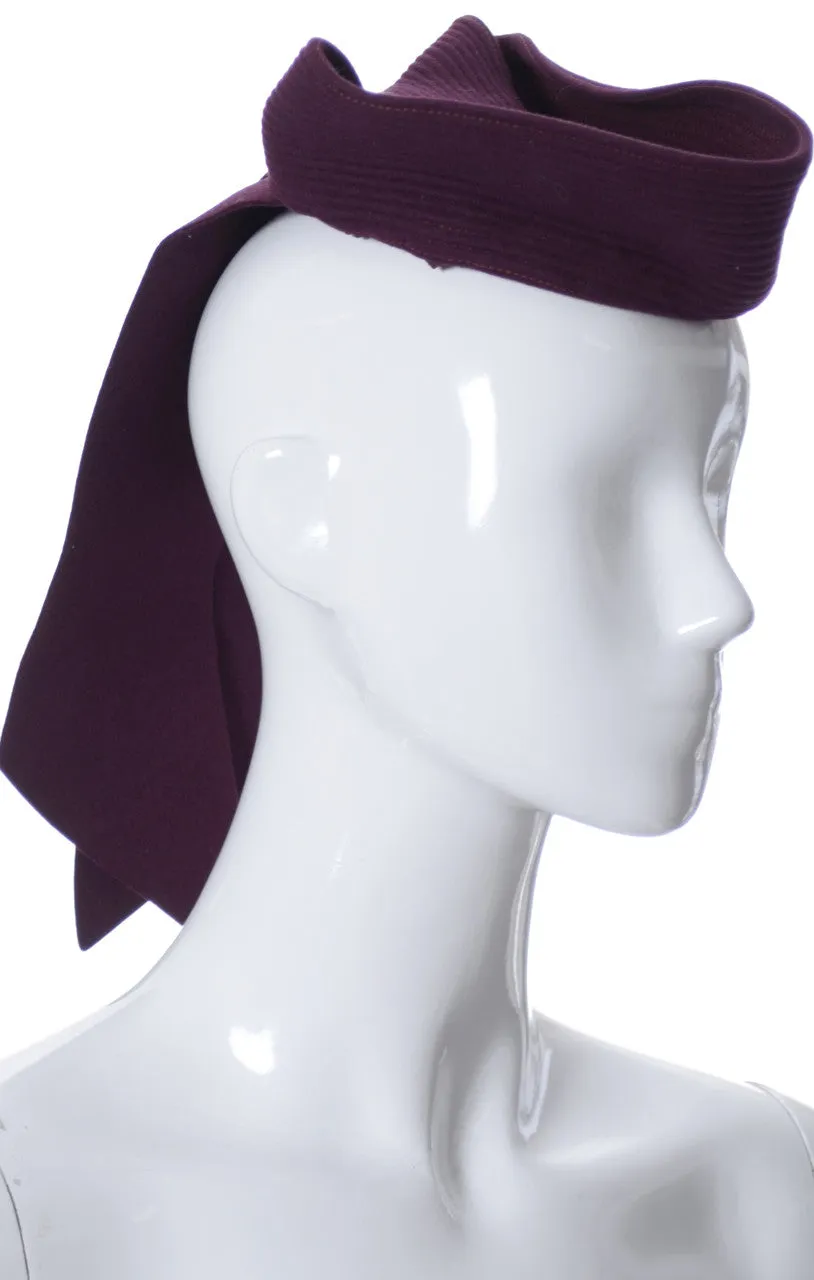 Blossom Hats Vintage Plum Wool 1930s Hat Topper with Chain Accent