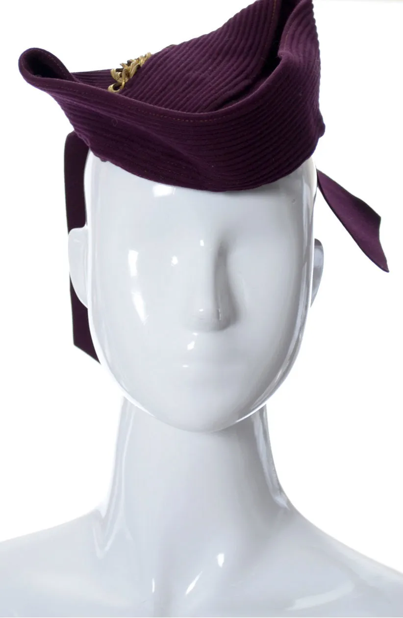 Blossom Hats Vintage Plum Wool 1930s Hat Topper with Chain Accent