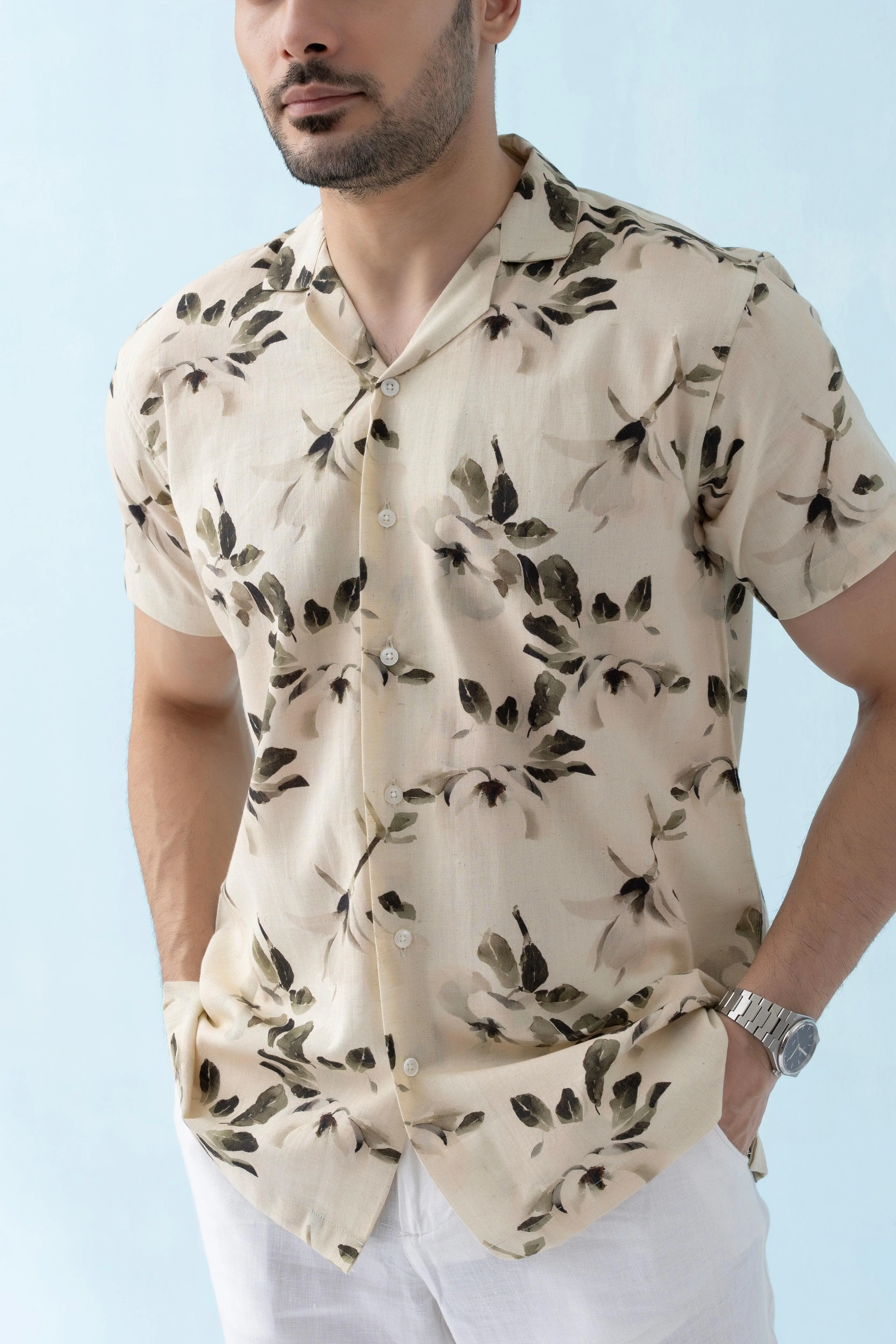 Coastline Hemp Cuban Shirt in Ivory Blossom