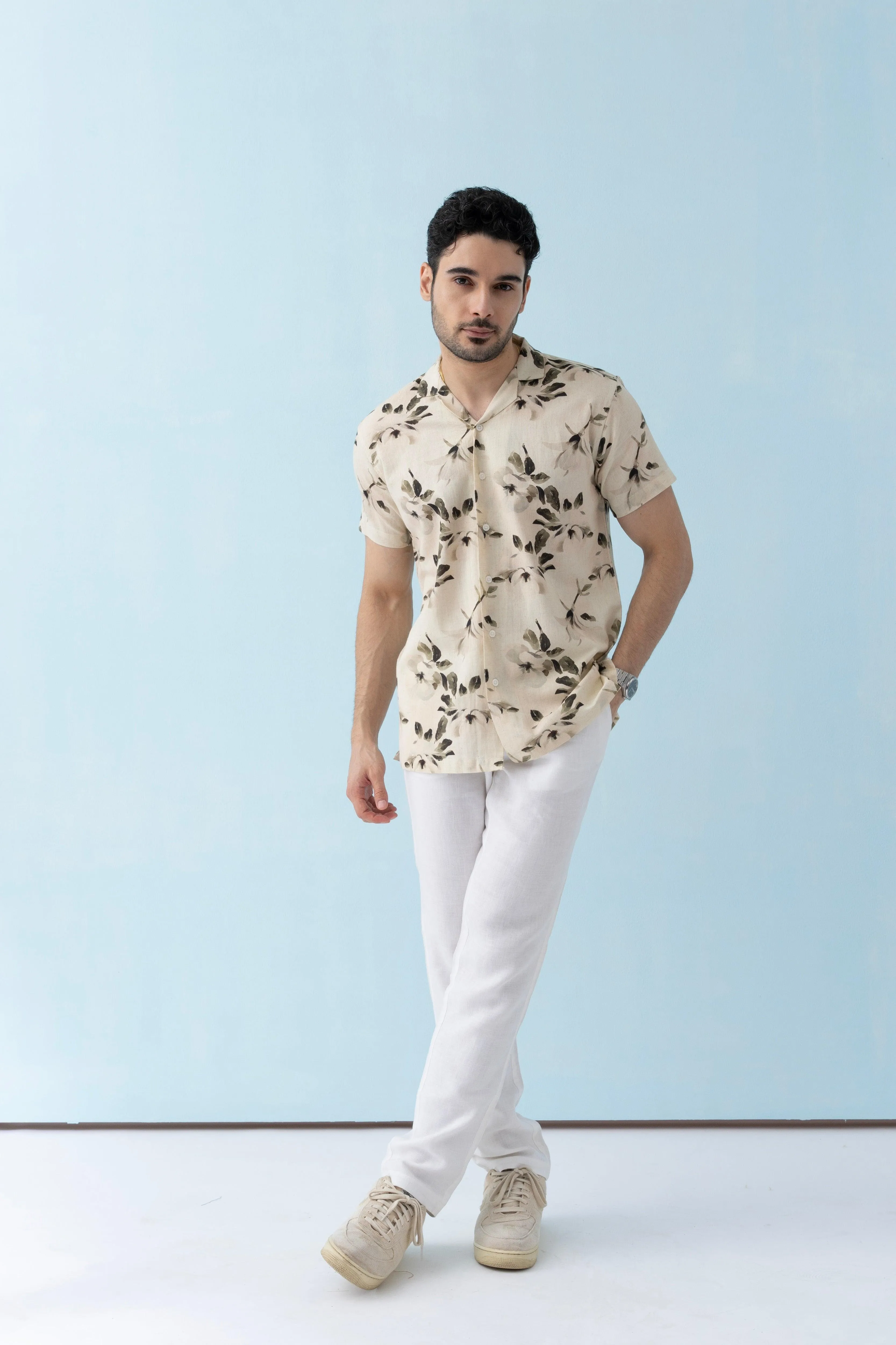 Coastline Hemp Cuban Shirt in Ivory Blossom