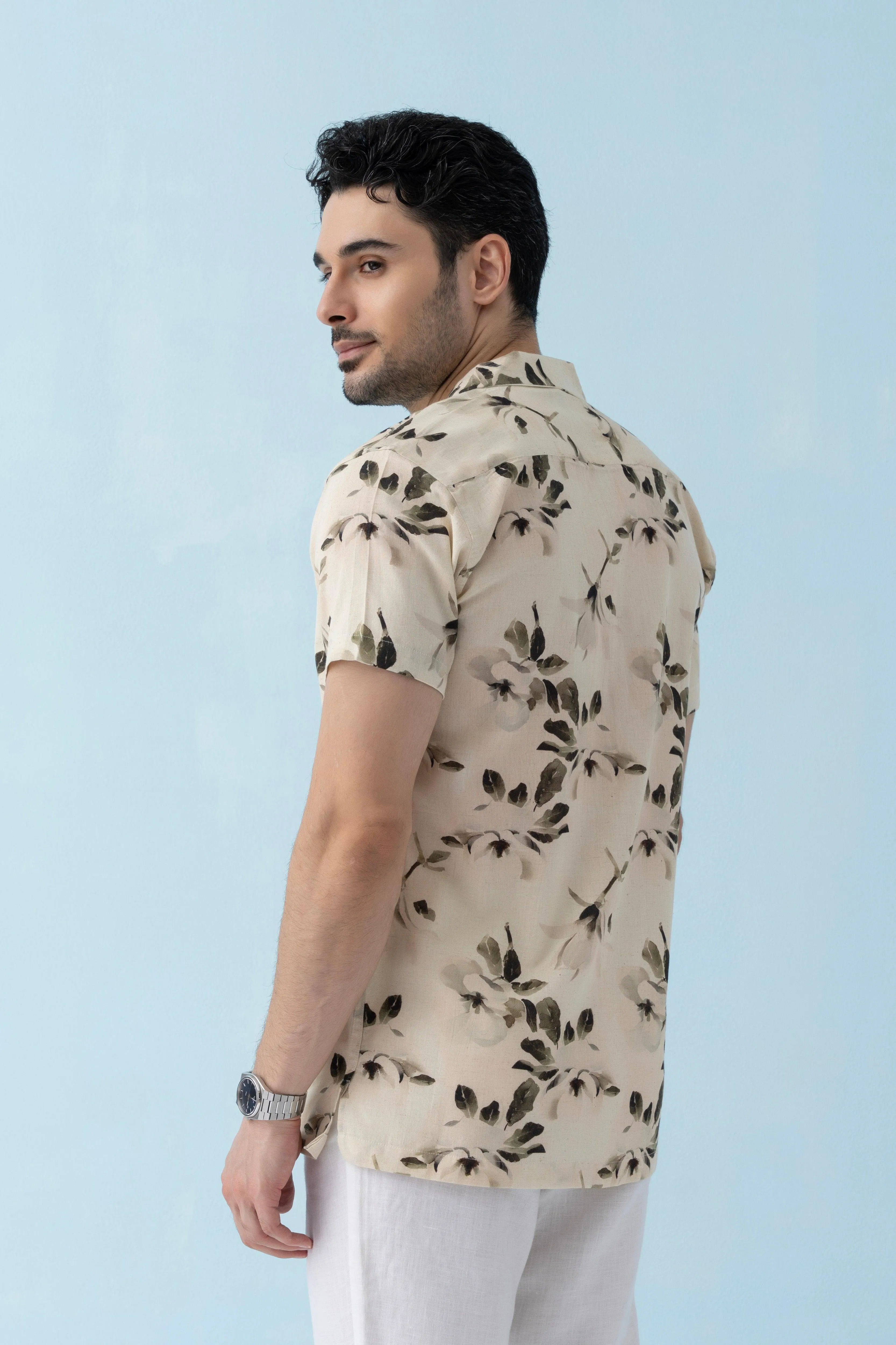 Coastline Hemp Cuban Shirt in Ivory Blossom