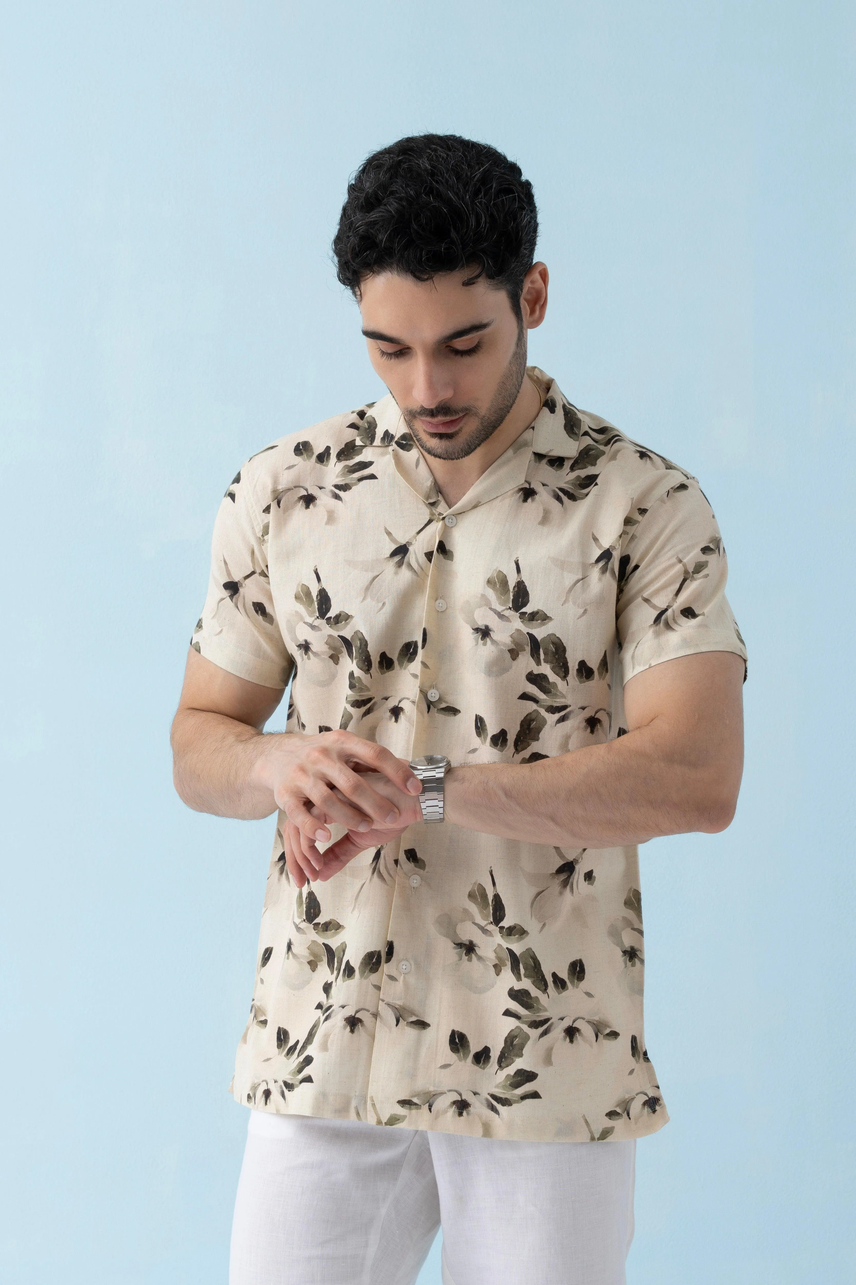 Coastline Hemp Cuban Shirt in Ivory Blossom