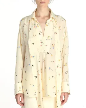 Cream and Multicolor Floral Print Tie Blouse