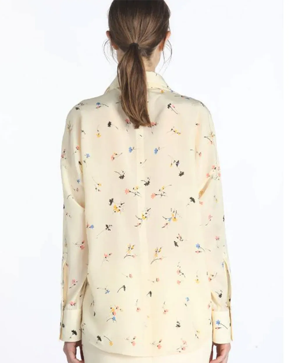 Cream and Multicolor Floral Print Tie Blouse