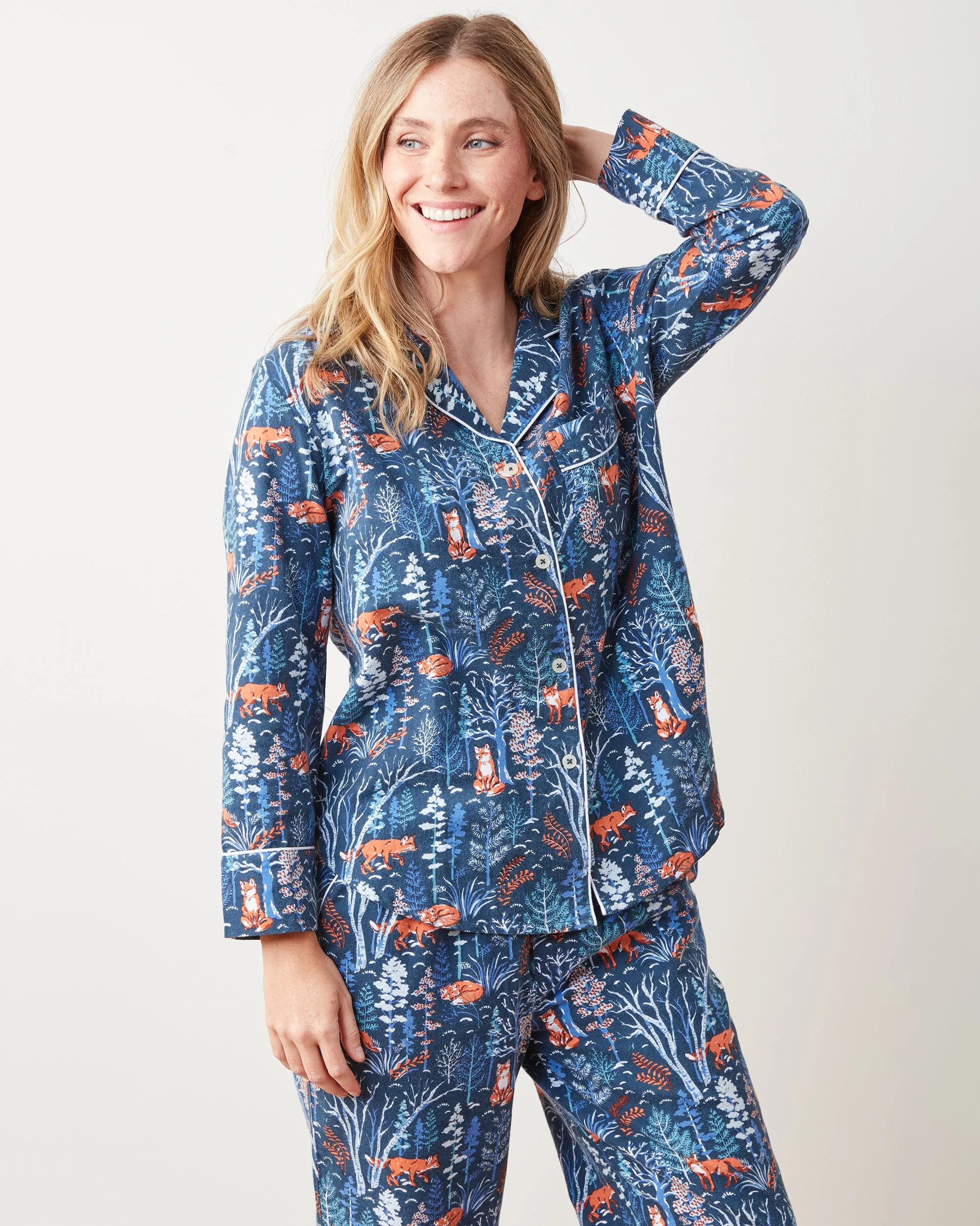 Fox & Folklore - Flannel Long PJ Set - Indigo