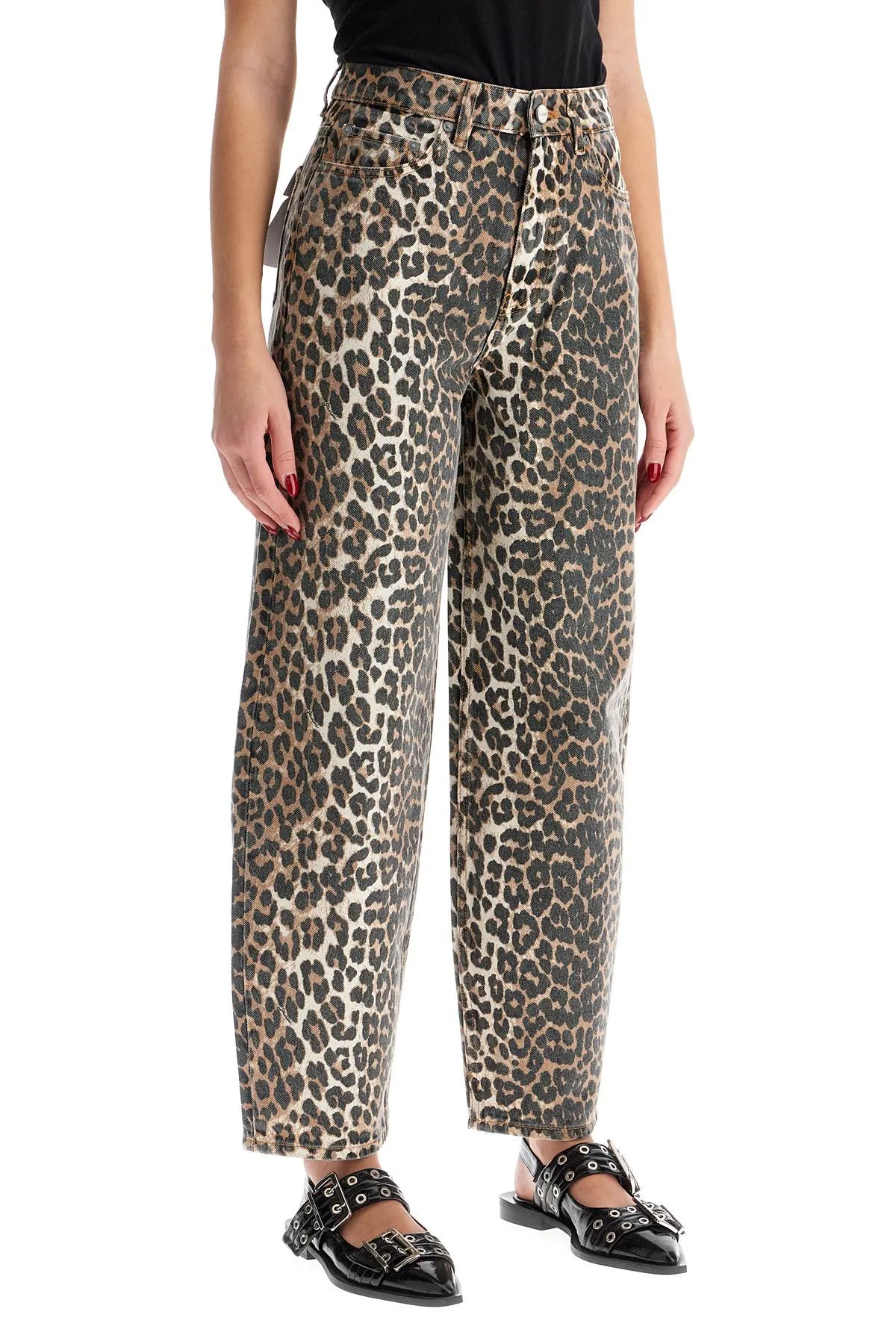 Ganni Leopard Print Barrel Jeans