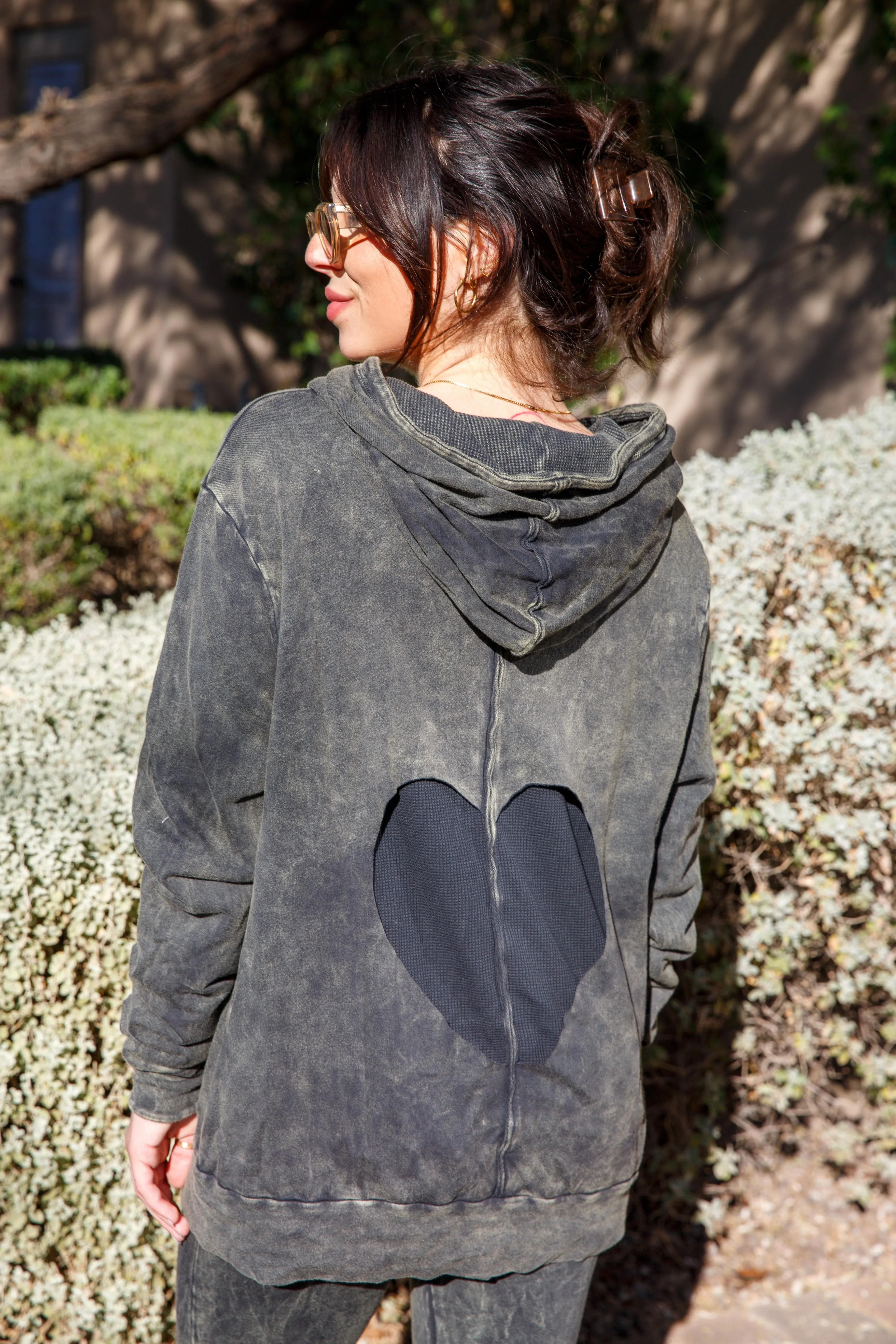 HEART HOODIE LINED IN THERMAL - VINTAGE ARMY