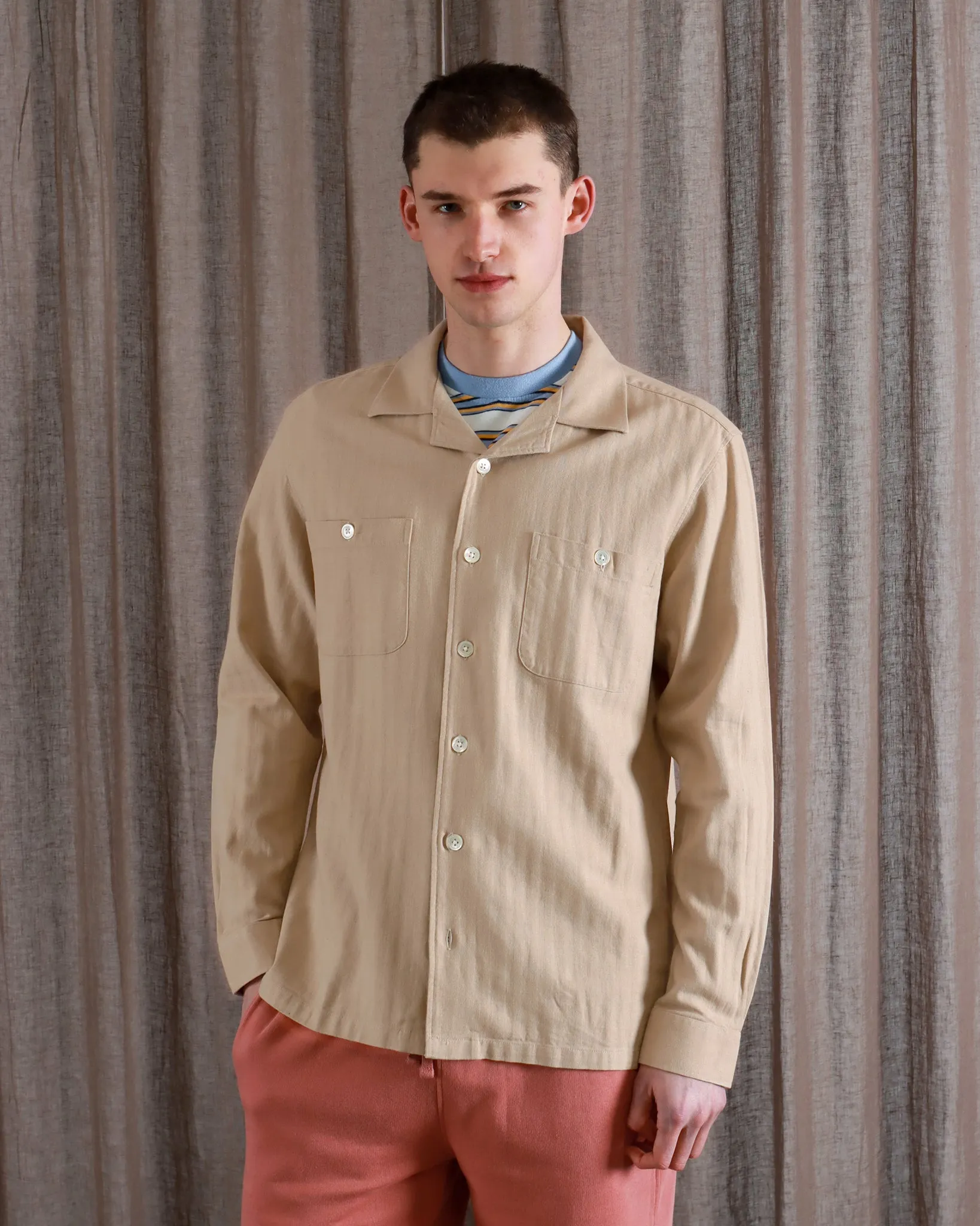 Hiro Shirt - Sand Herringbone Twill