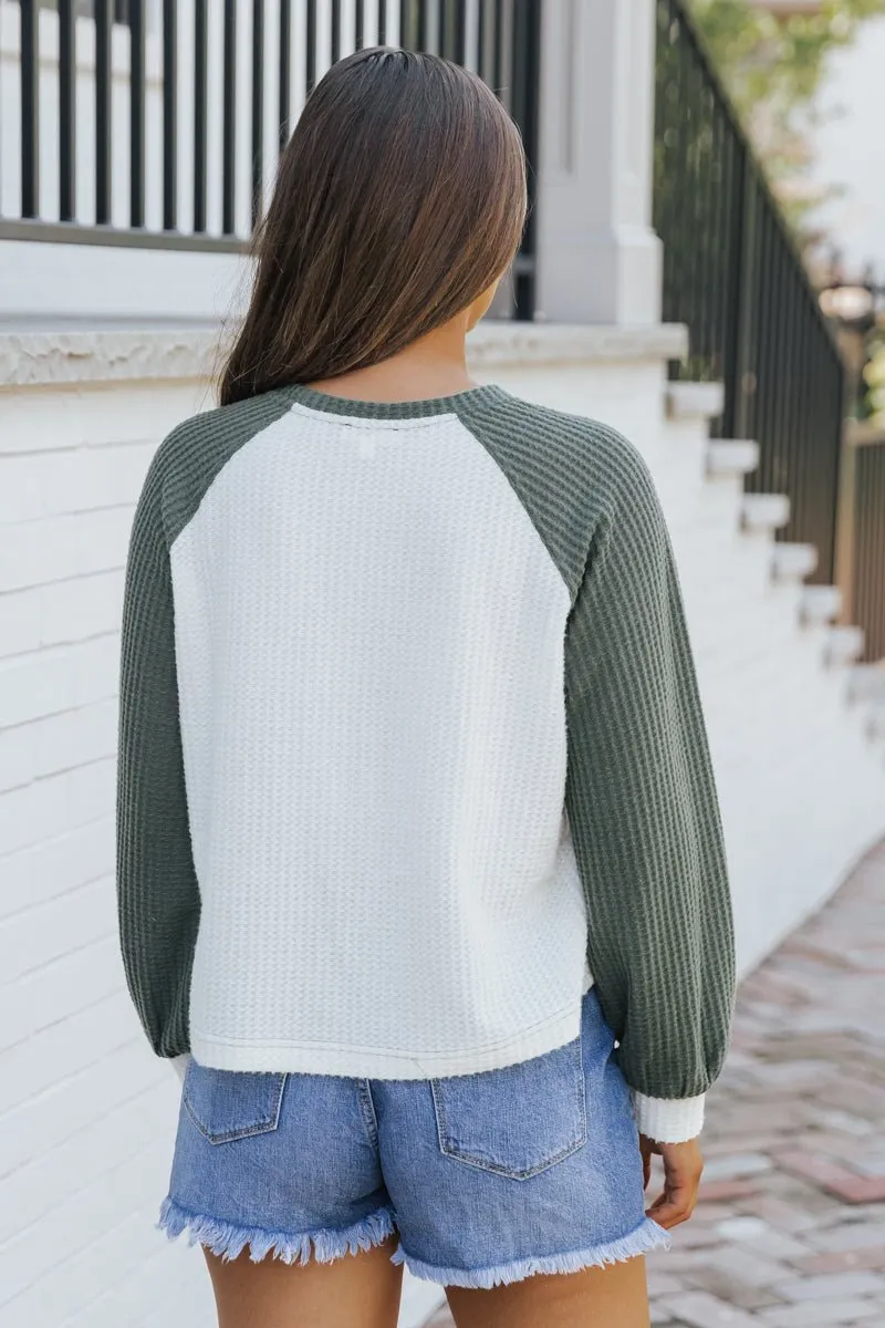 Hunter Green Color Block Thermal Top