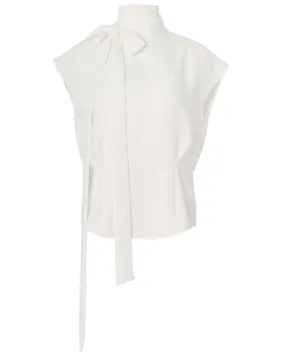 Ivory Georgette Tie Neck Blouse