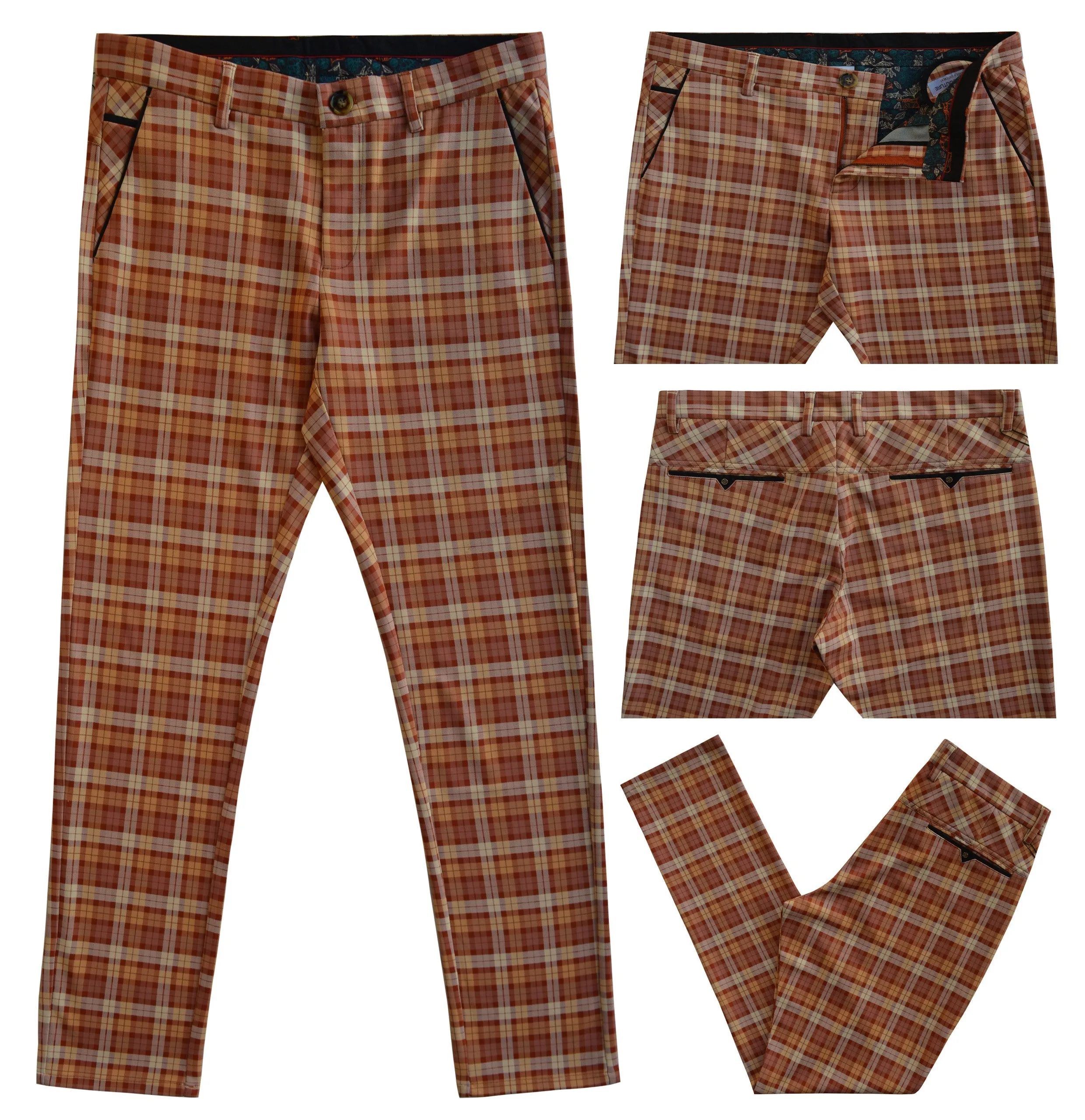 Luxury 4 Way Stretch Plaid Pant - Orange