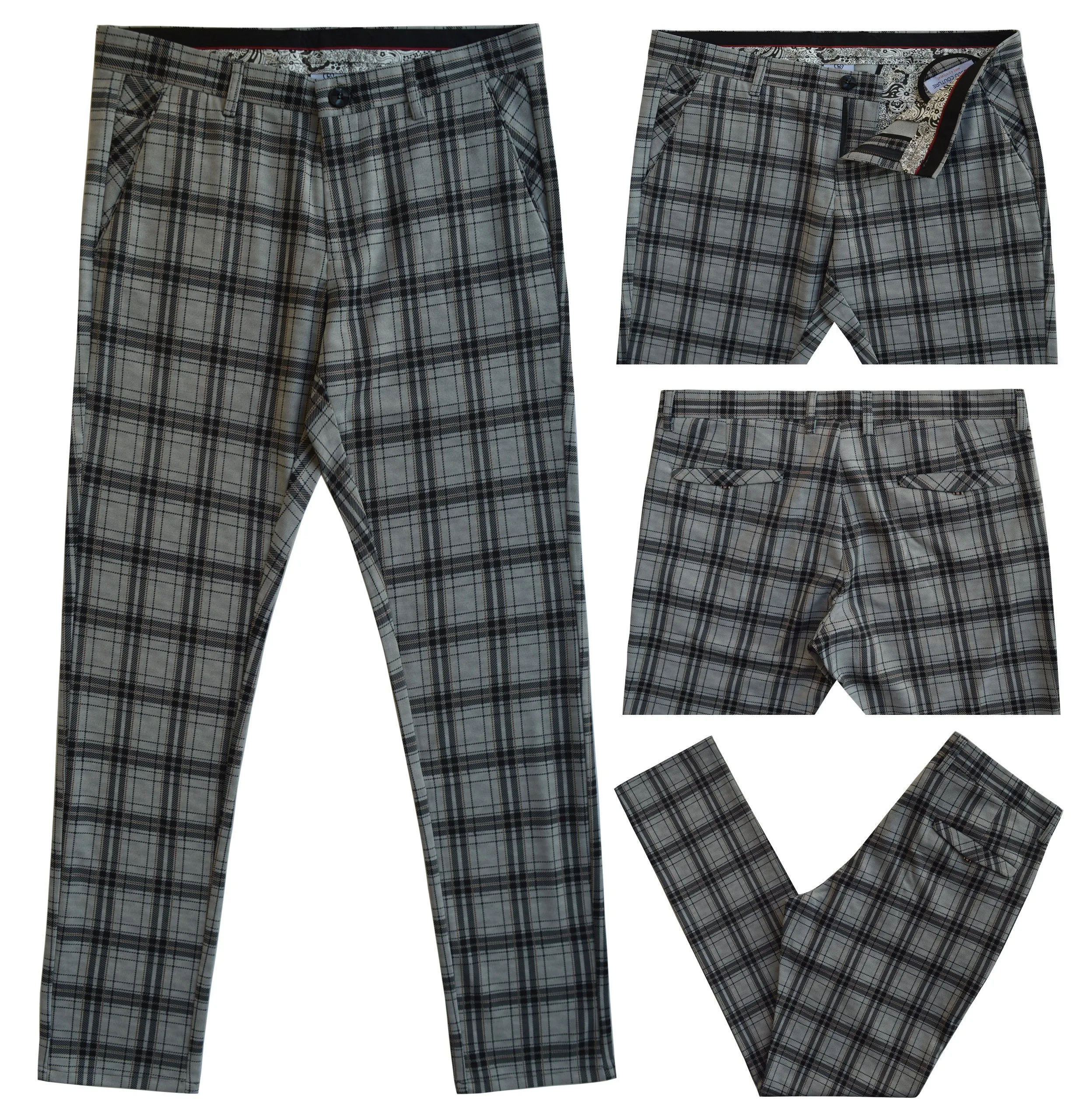 Luxury 4 Way Stretch Plaid Pant - Silver