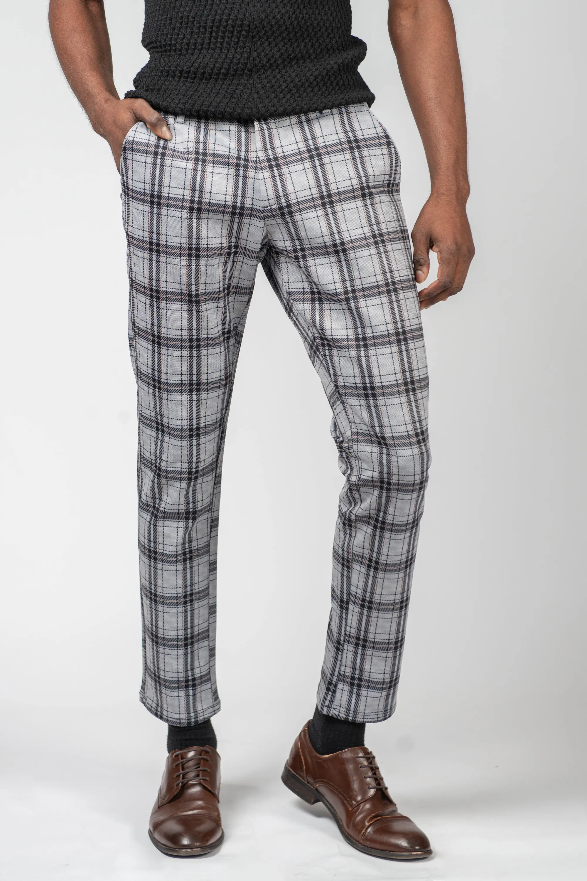 Luxury 4 Way Stretch Plaid Pant - Silver