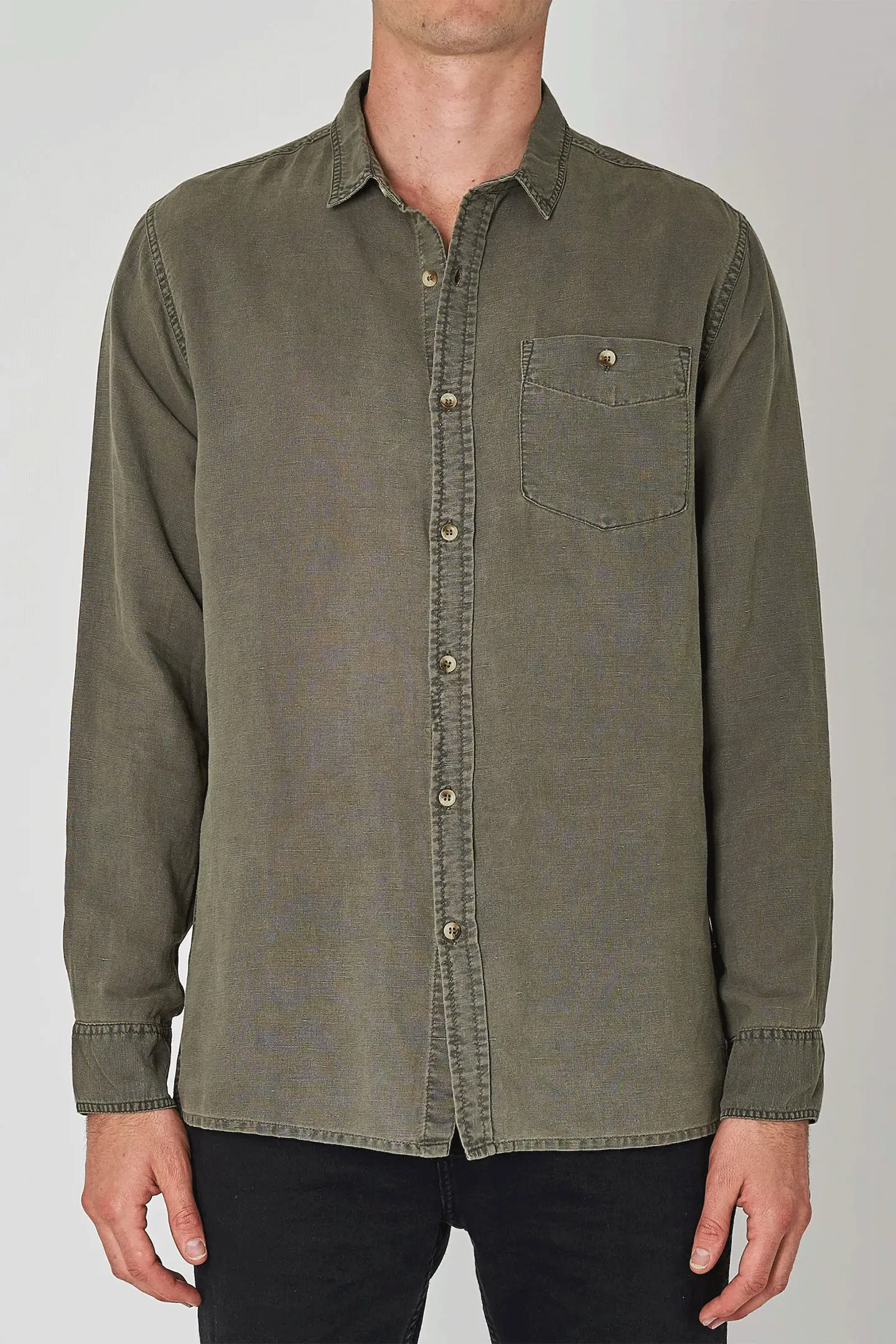 Men At Work LS Hemp Shirt - Army Green