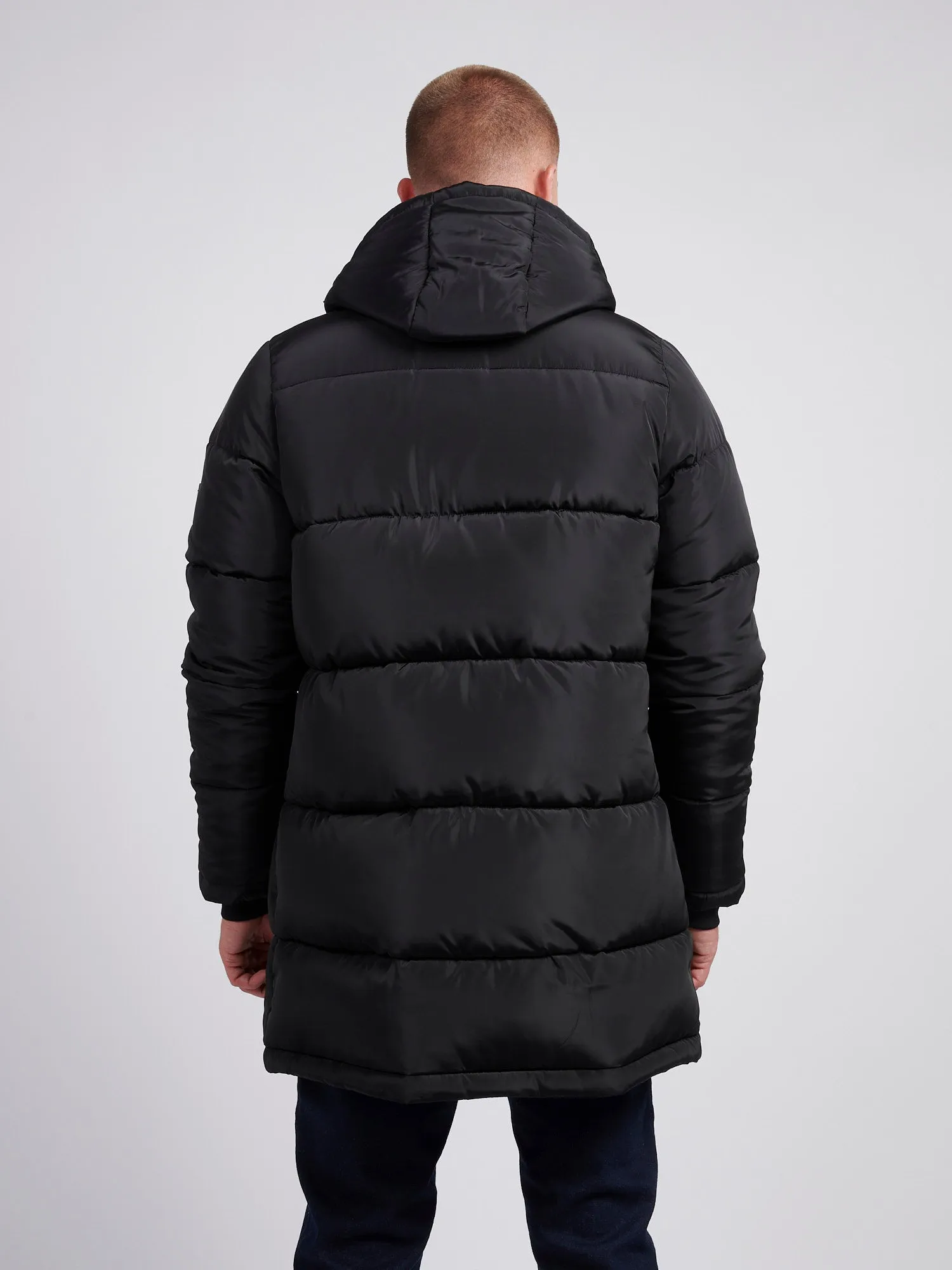 Mens Classic Longline Puffer Jacket in Black