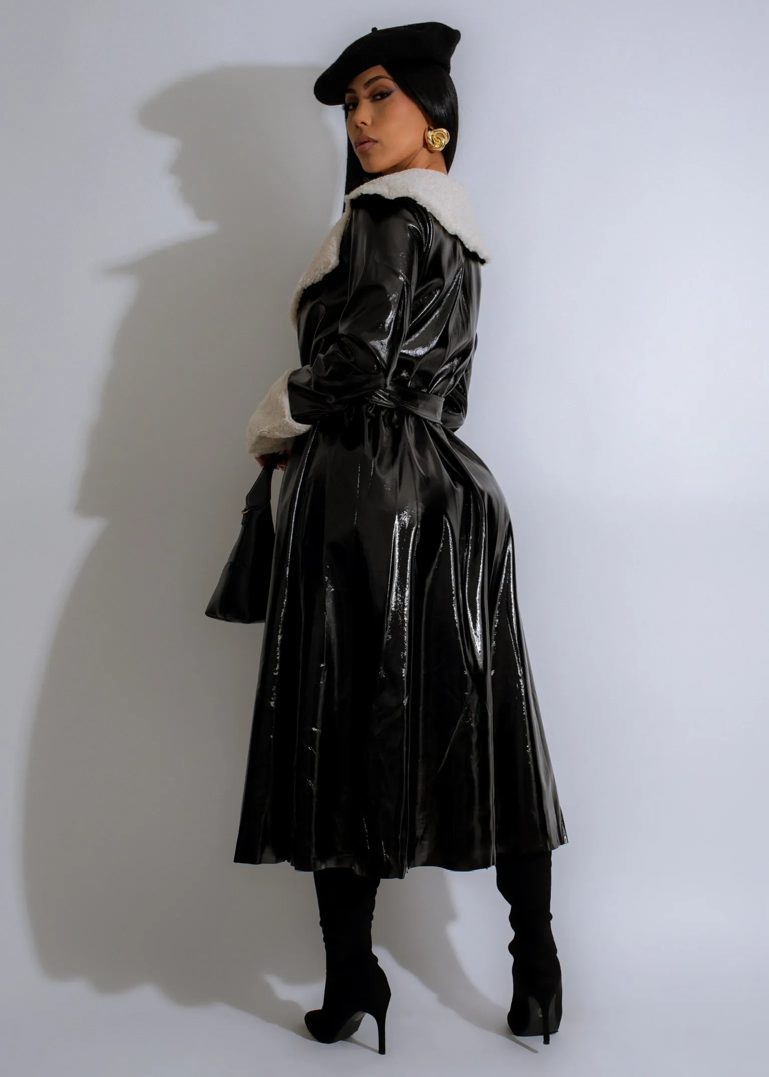 Midnight Glacier Faux Leather Coat Black