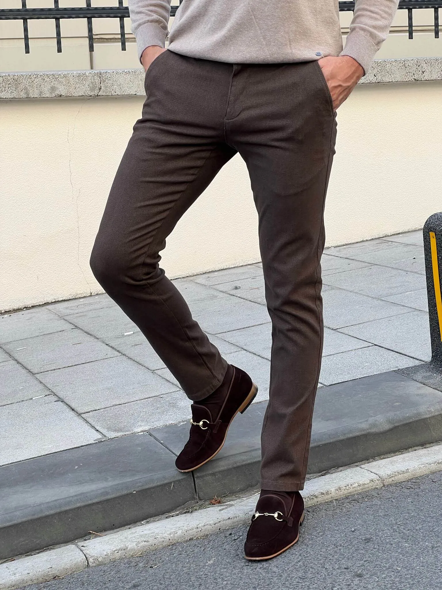 Nino Slim Fit Brown Trousers