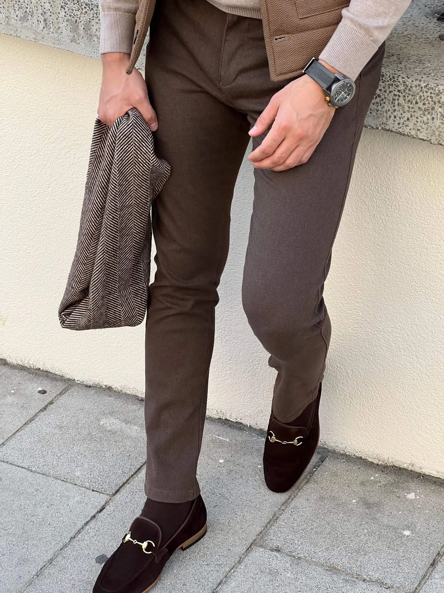 Nino Slim Fit Brown Trousers