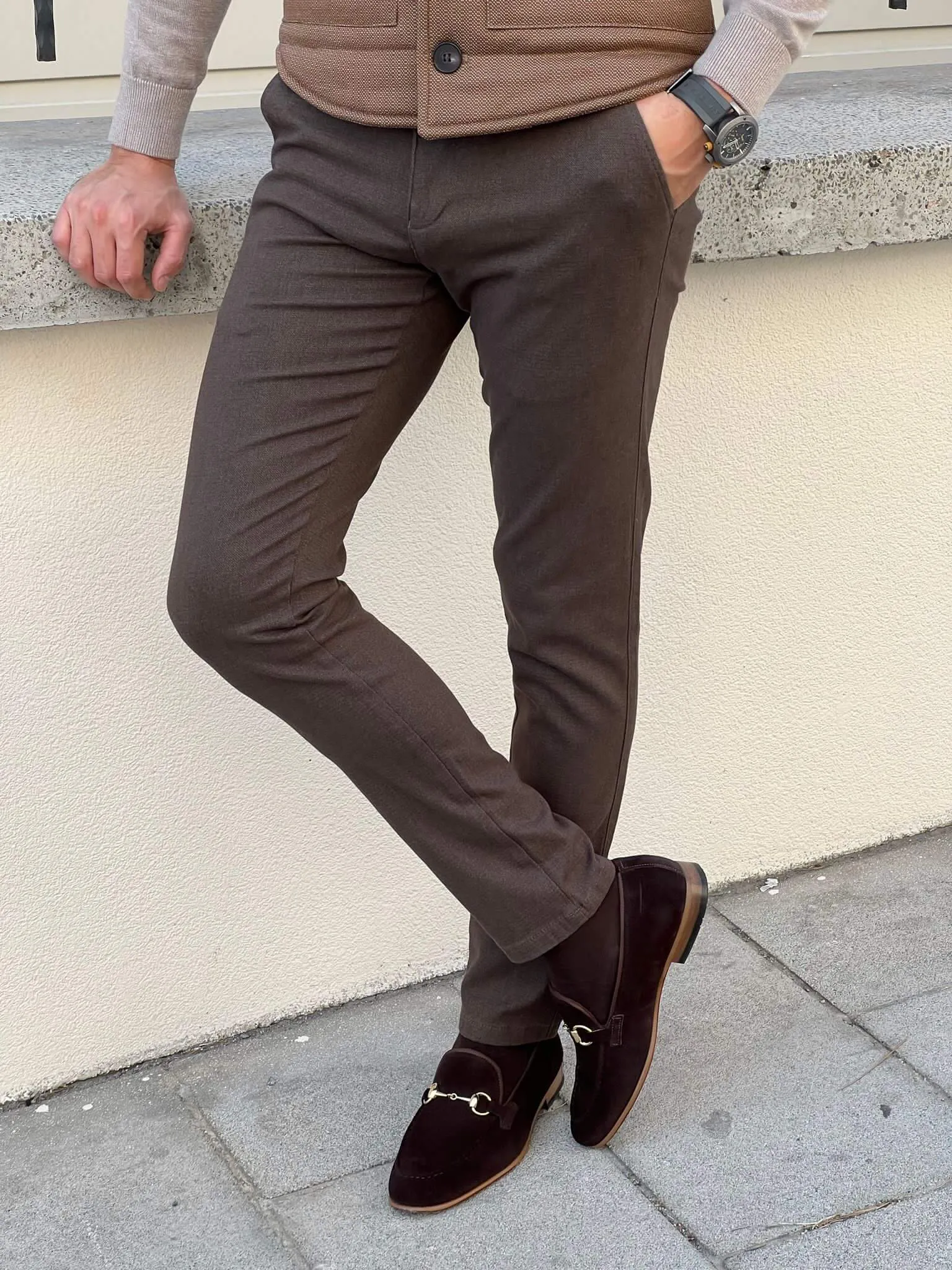 Nino Slim Fit Brown Trousers