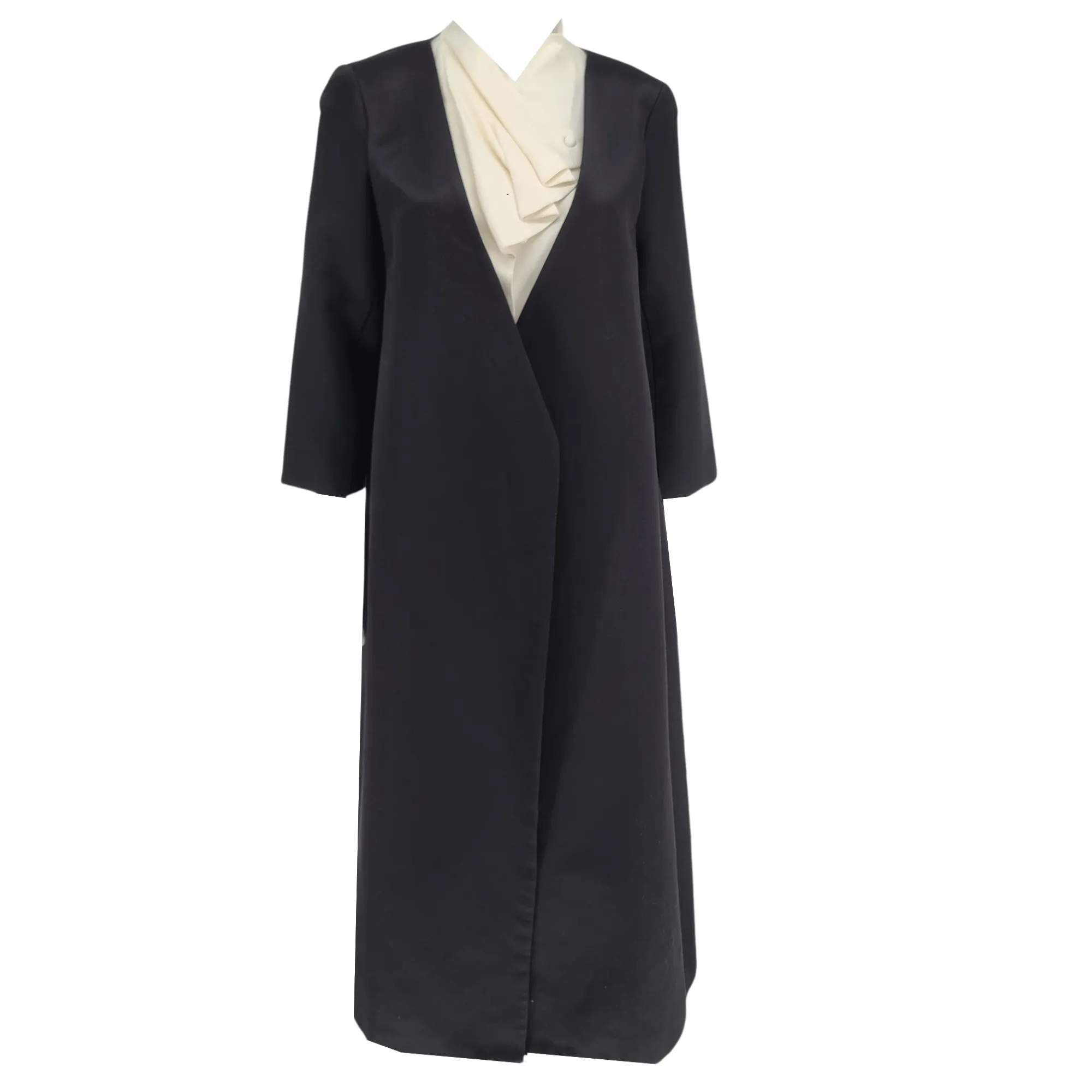 PAMELLA ROLAND Minimalist Black Satin Blazer Structured Eve Coat, Medium