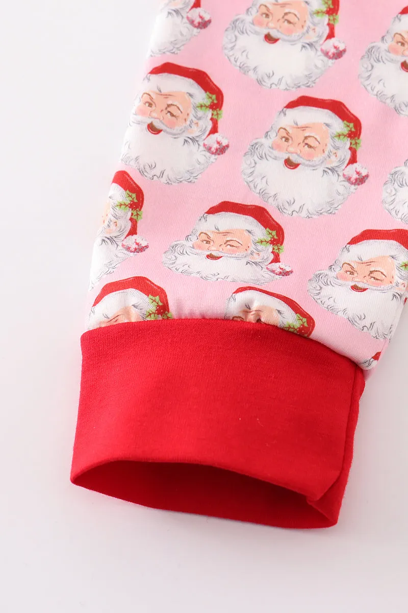 Pink christmas santa claus girl pajamas set