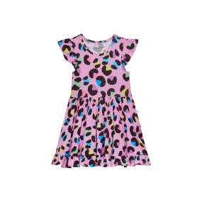 Posh Peanut Electric Leopard Cap Sleeve Ruffled Twirl Dress