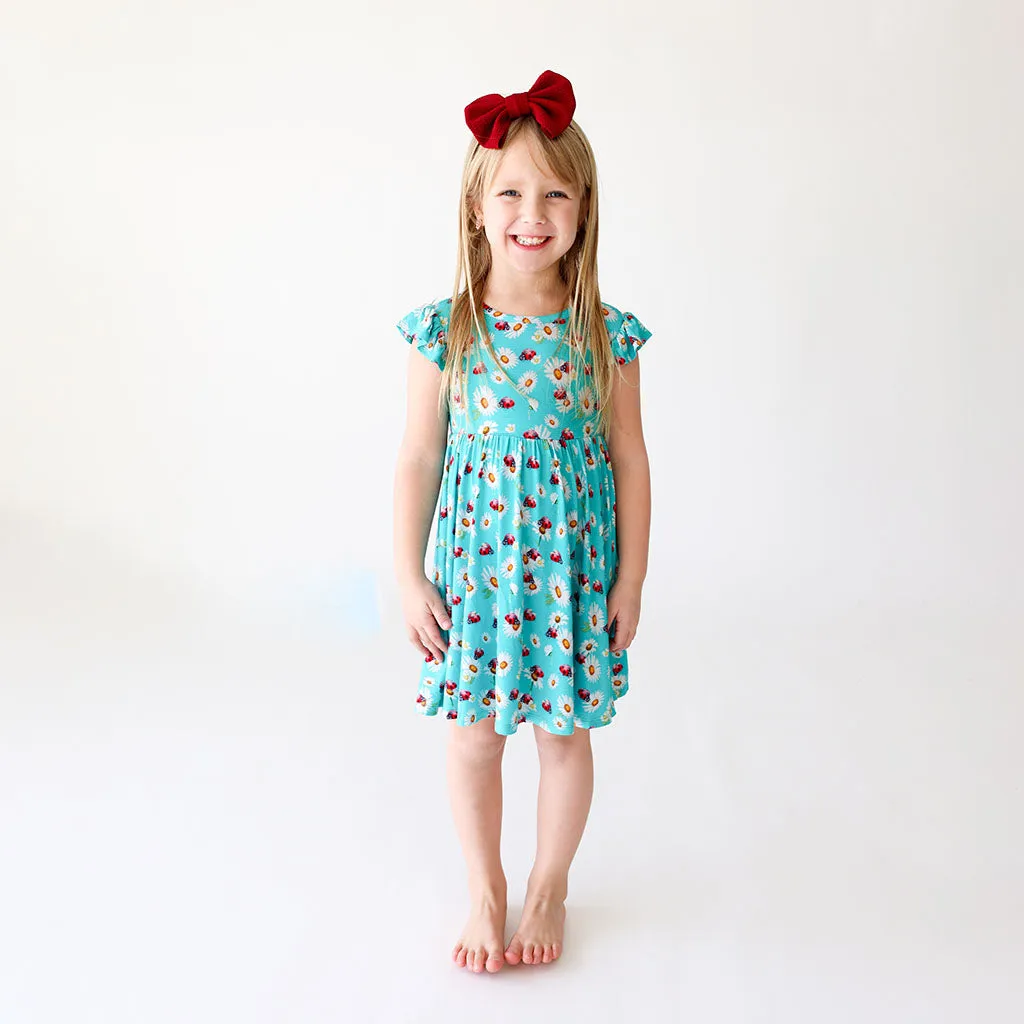 Posh Peanut Ladybug Ruffled Capsleeve Basic Twirl Dress