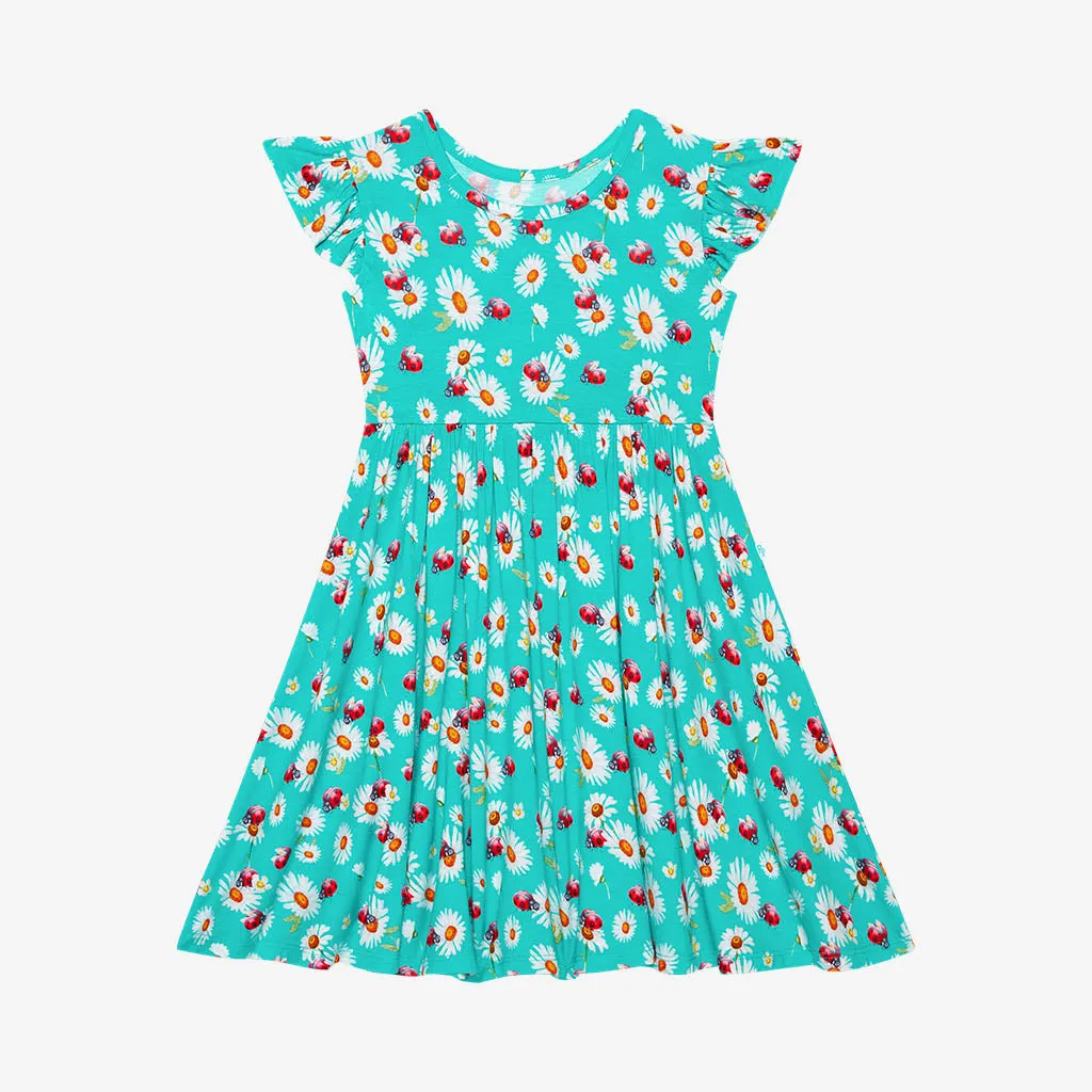 Posh Peanut Ladybug Ruffled Capsleeve Basic Twirl Dress