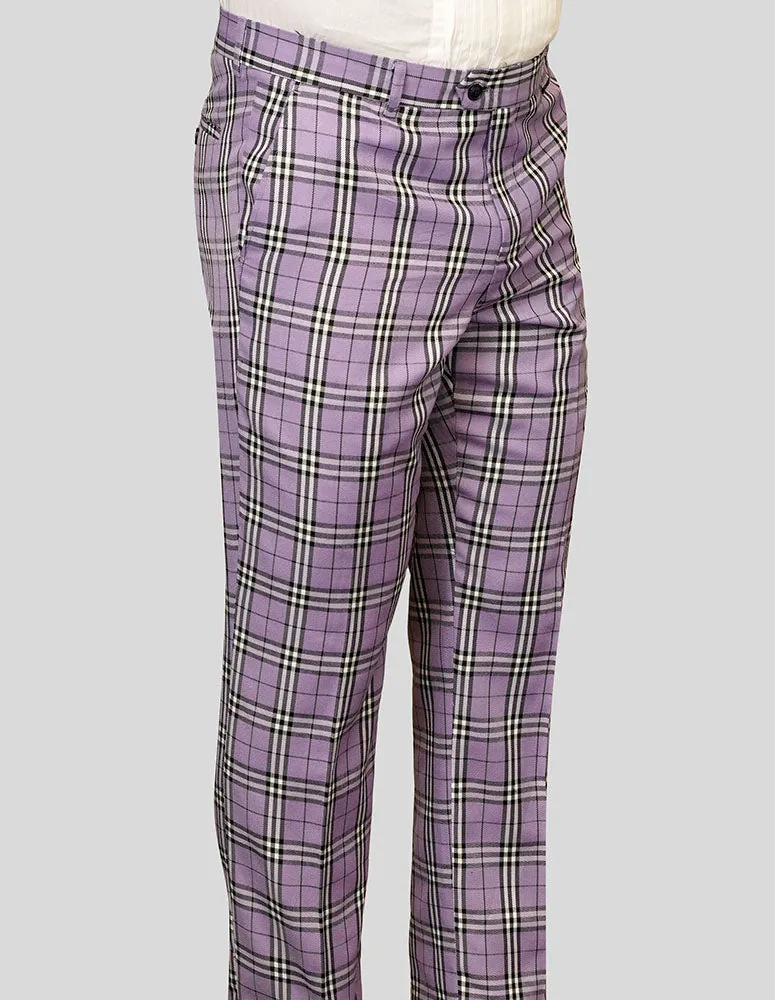 PURPLE PLAID SLIM FIT DRESS PANTS