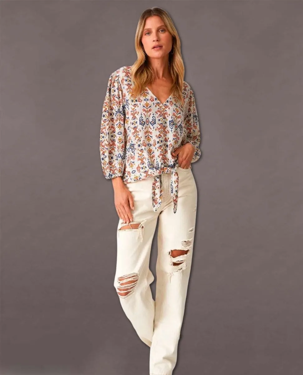 Restocked Bohemian Tie Front Blouse