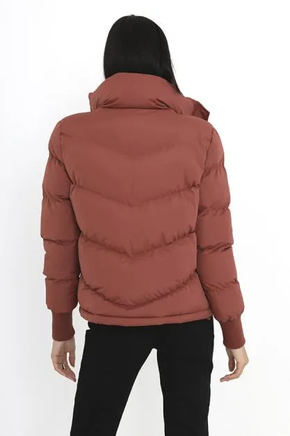 ROSEWOOD LARGE COLLAR DETAIL CHEVRON PUFFER JACKET