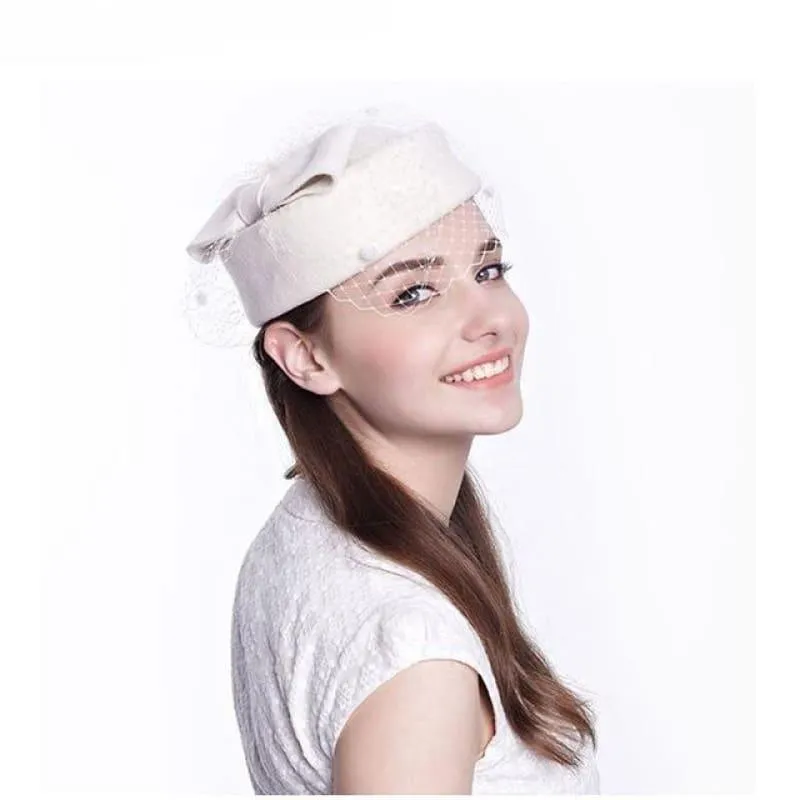 Royal Style Winter Vintage Style Wool Felt Women Fascinator Hat with Bow  Race Ascot Hat