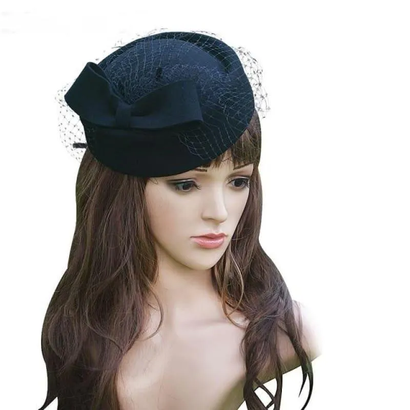 Royal Style Winter Vintage Style Wool Felt Women Fascinator Hat with Bow  Race Ascot Hat