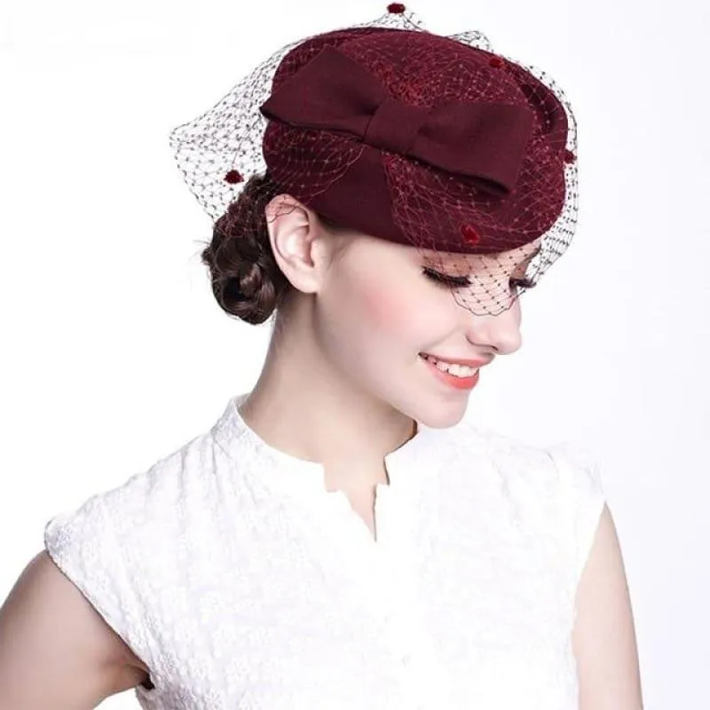 Royal Style Winter Vintage Style Wool Felt Women Fascinator Hat with Bow  Race Ascot Hat