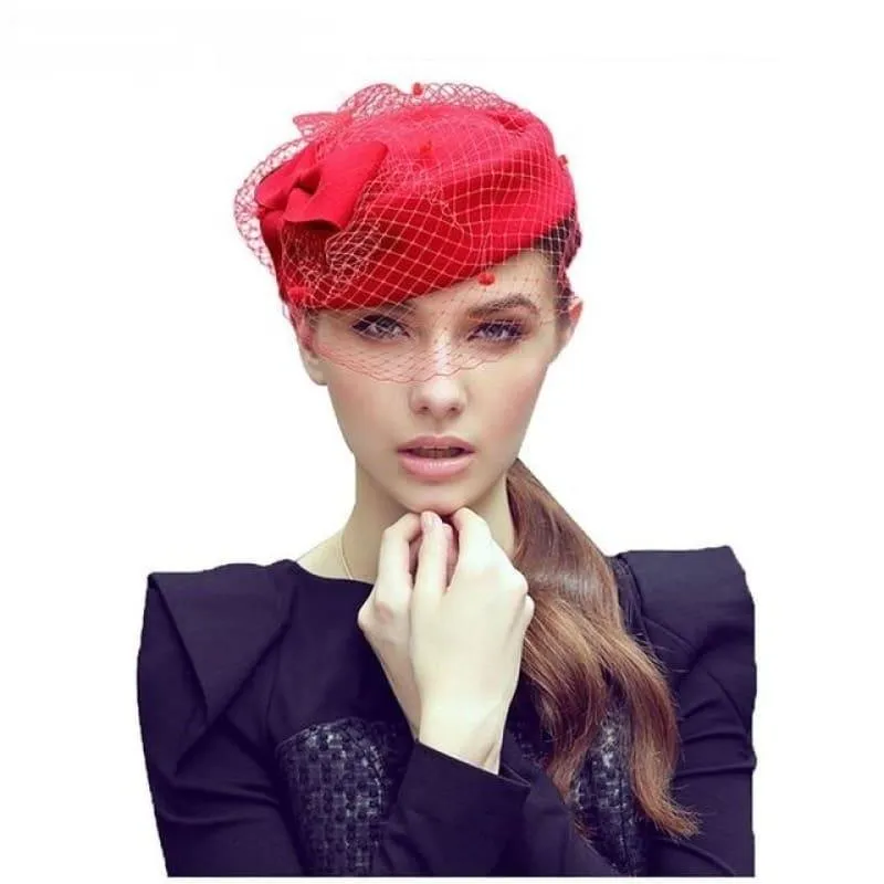 Royal Style Winter Vintage Style Wool Felt Women Fascinator Hat with Bow  Race Ascot Hat