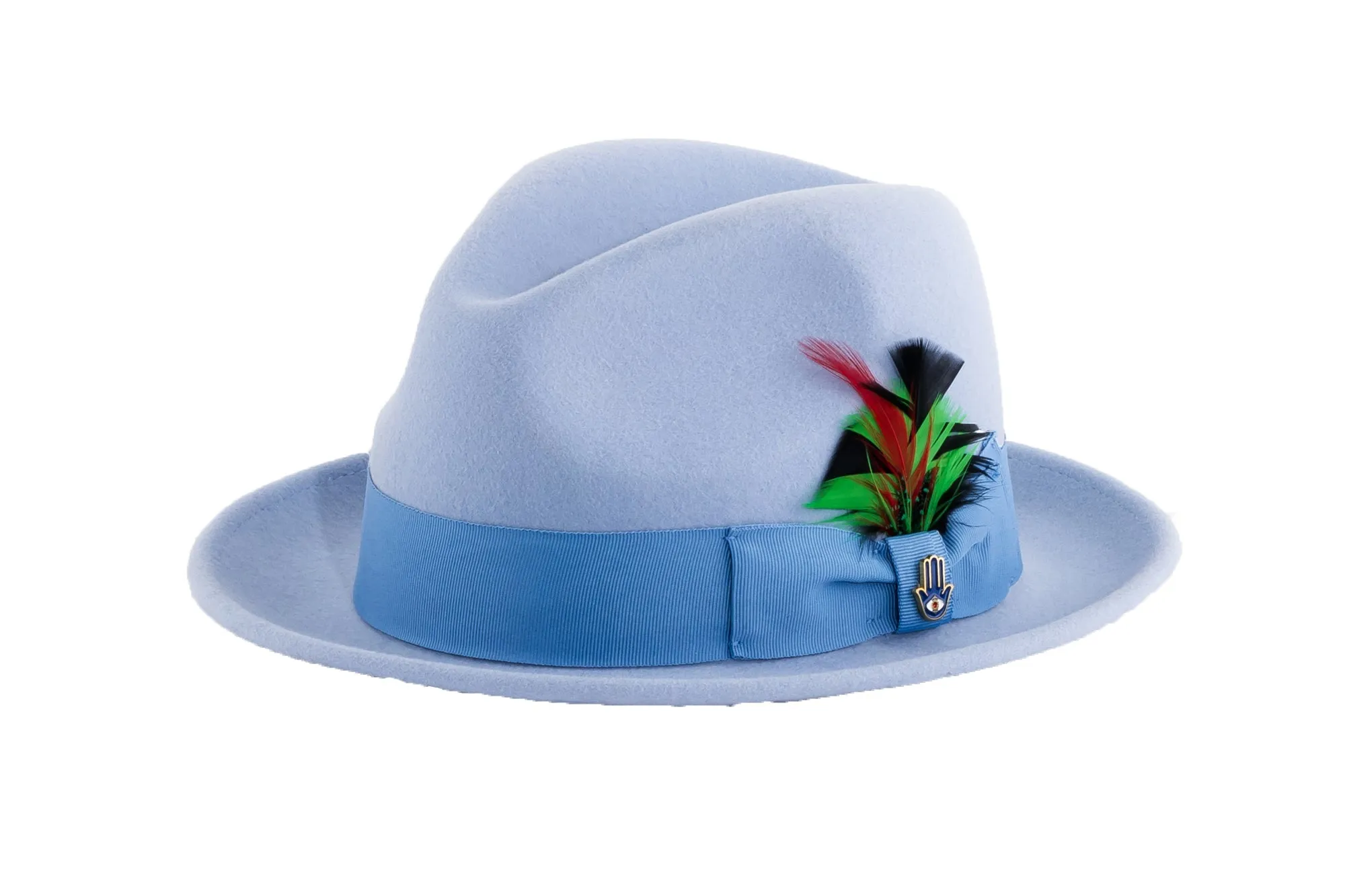 Sky Blue Brooks Trilby 100% Australian Wool Felt Crushable Hat