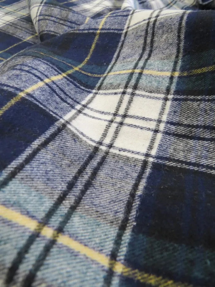 Tartan Plaid Uniform Apparel Flannel Fabric / Olive/Blue / 30 Yard Roll