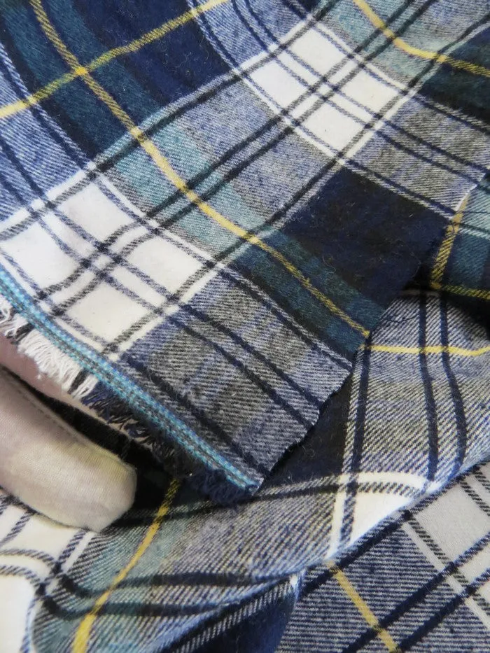 Tartan Plaid Uniform Apparel Flannel Fabric / Olive/Blue / 30 Yard Roll