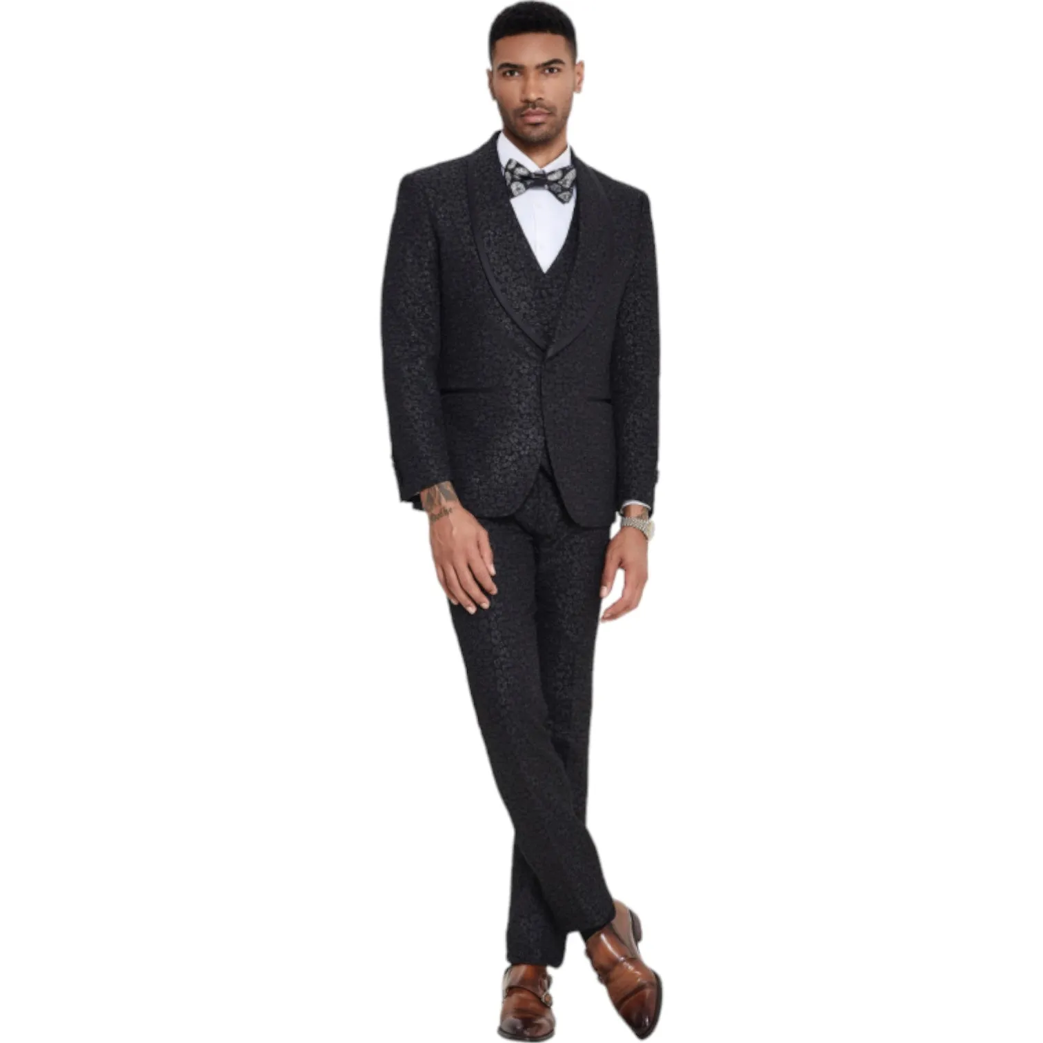 TAZZIO: Textured 3pc Skinny Fit Suit M411SK