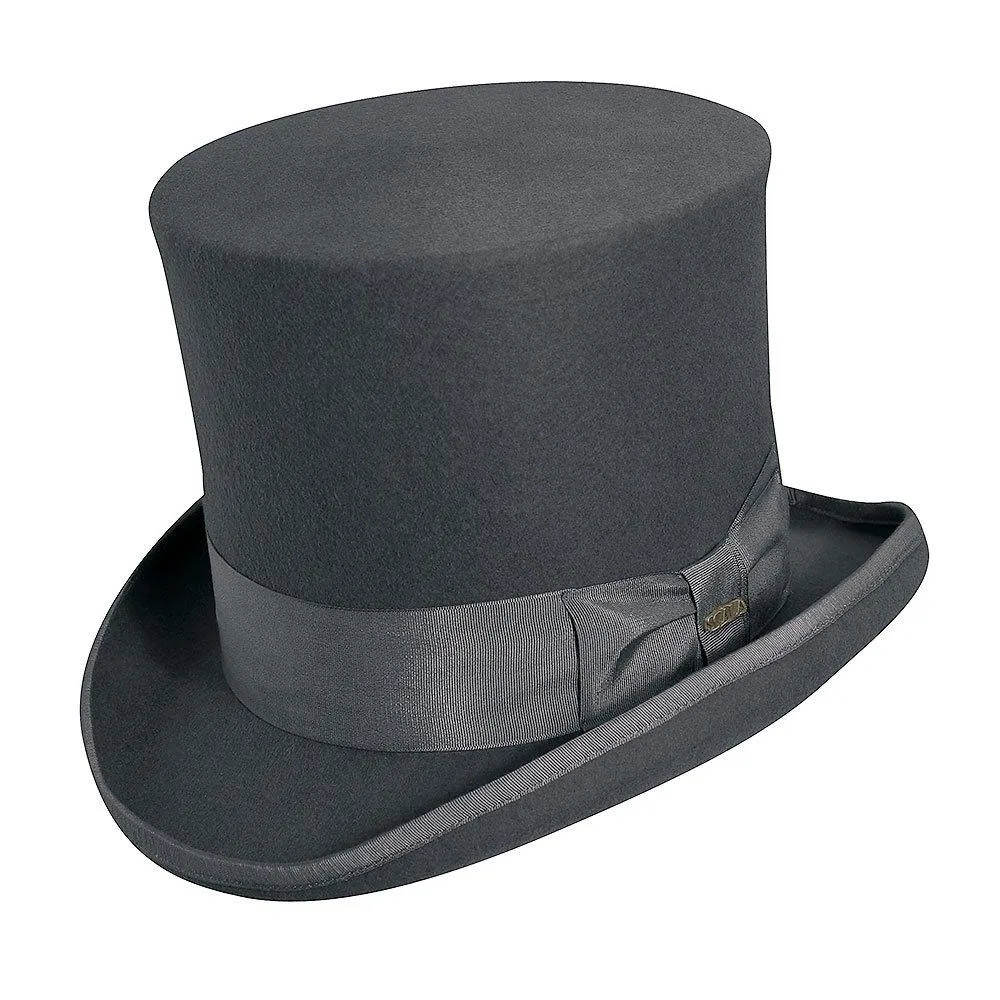 The Topper - Scala WF567 Grey Wool Felt Top Hat - 7" Tall