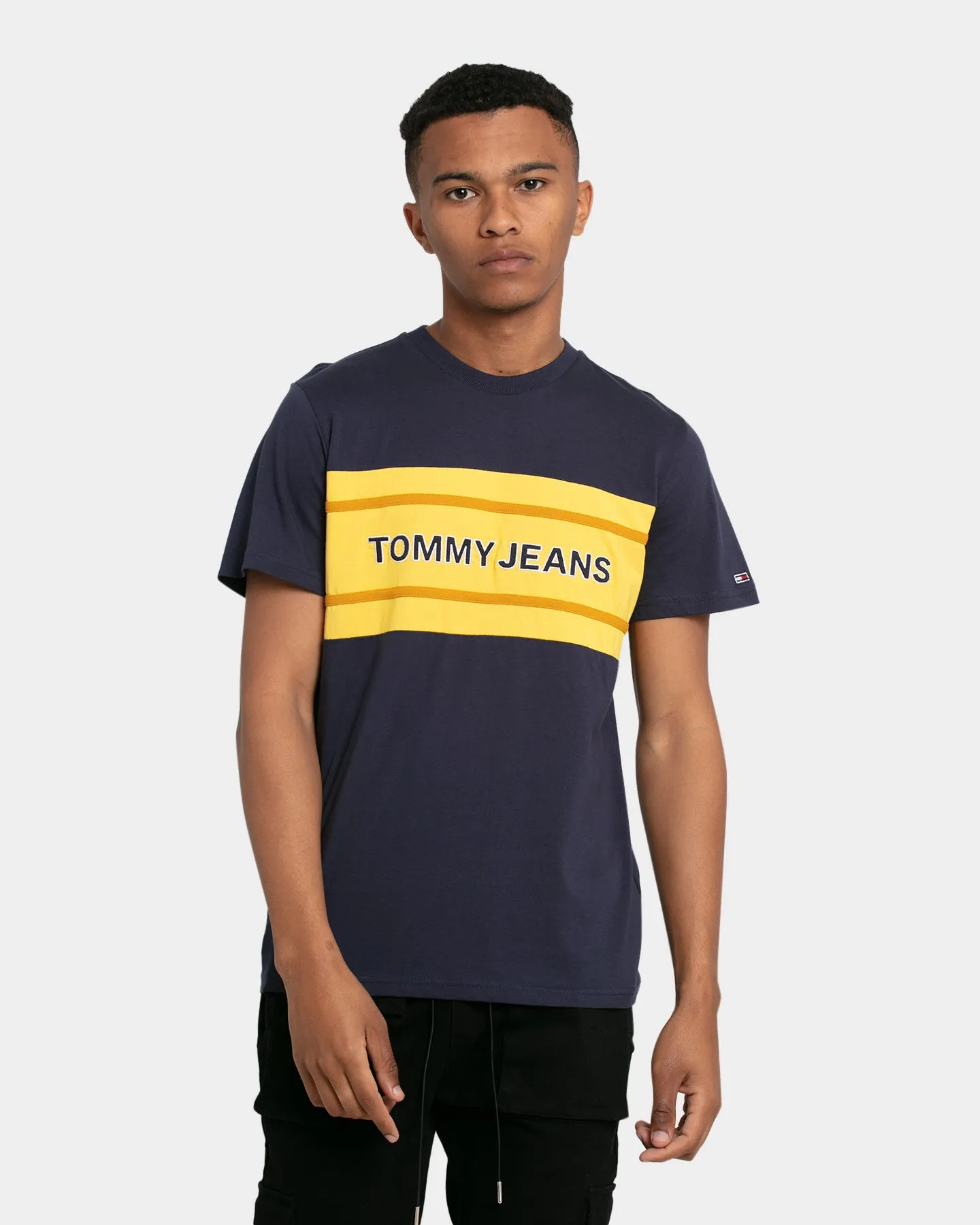 Tommy Jeans Stripe Colour-Block T-Shirt Twilight Navy/Yellow