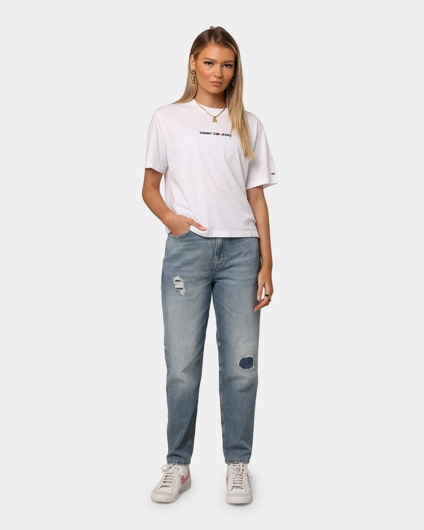 Tommy Jeans Women's Boxy Crop Linear Logo T-Shirt White