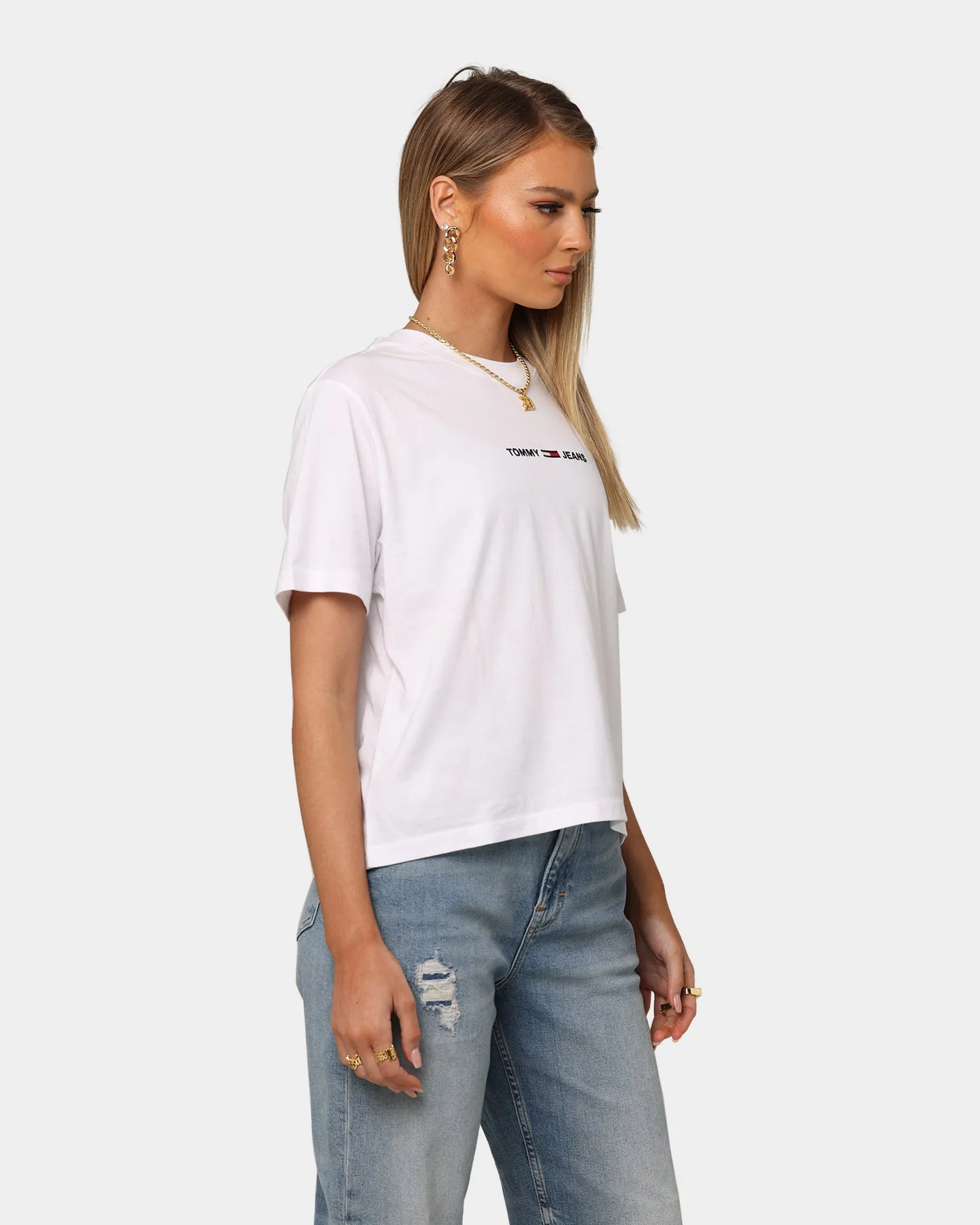 Tommy Jeans Women's Boxy Crop Linear Logo T-Shirt White