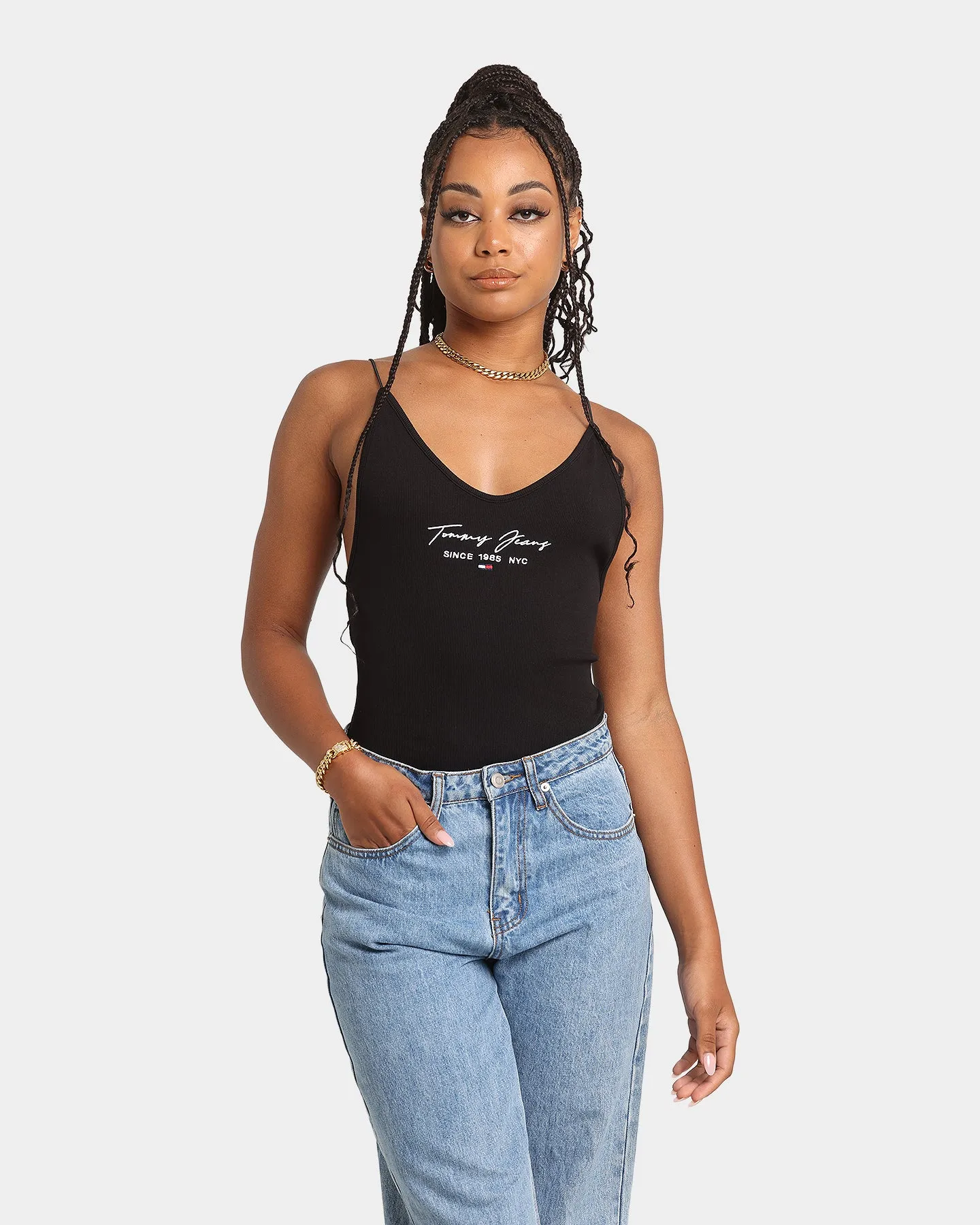 Tommy Jeans Women's Script Strap Bodysuit Black