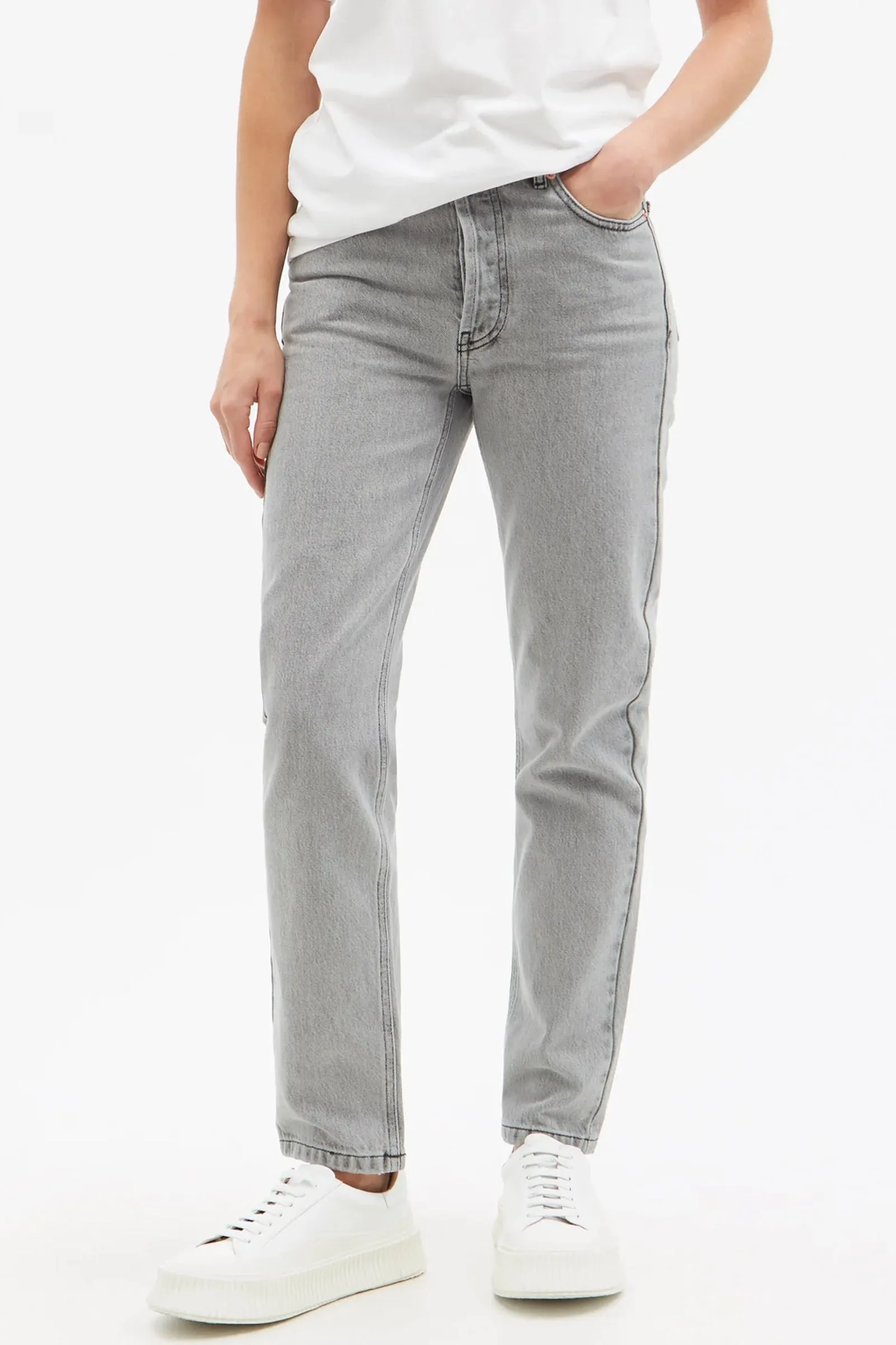 Track Organic-Cotton High-Rise Straight-Leg Jeans - Grey