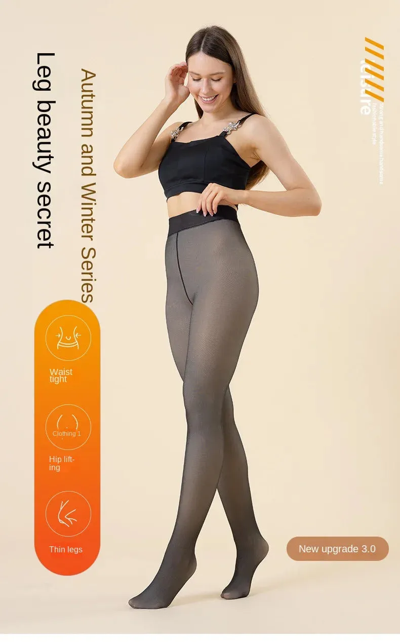 Winter Sexy Thermal Pantyhose Women Fleece Tights Ladies Translucent Fake Thermal Stockings Winter Warm Leggings Fleece Panty